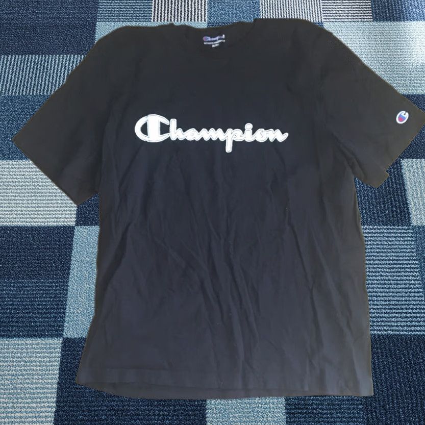 Champion Champion Logo Black Short Sleeve Shirt T-Shirt XL Mens Regular Crew Neck Cotton Blend Cap Size US XL / EU 56 / 4 - 1 Thumbnail