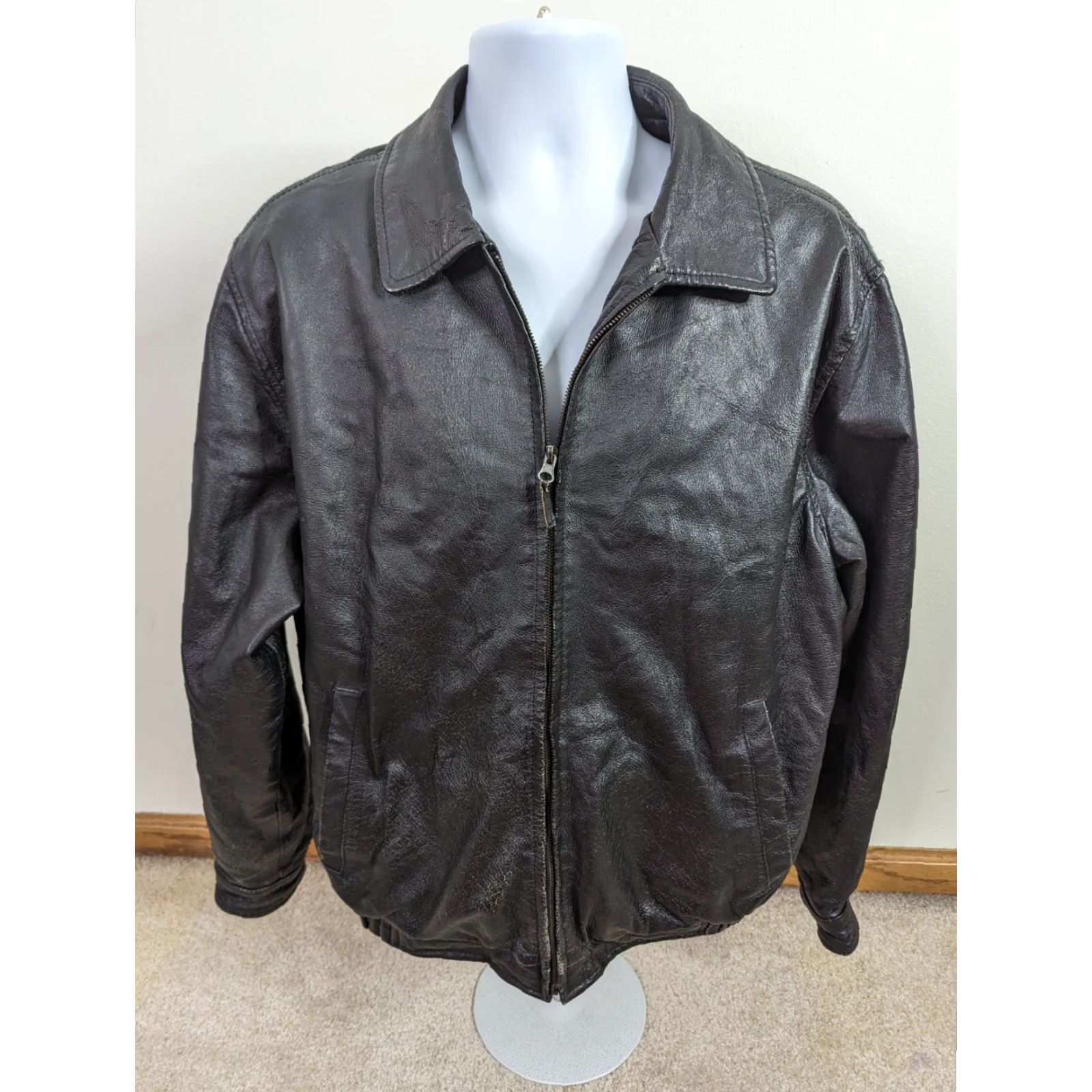 Vintage VINTAGE Black Genuine Leather Bomber Jacket Coat Men L Full Zip Motorcycle Size US L / EU 52-54 / 3 - 2 Thumbnail