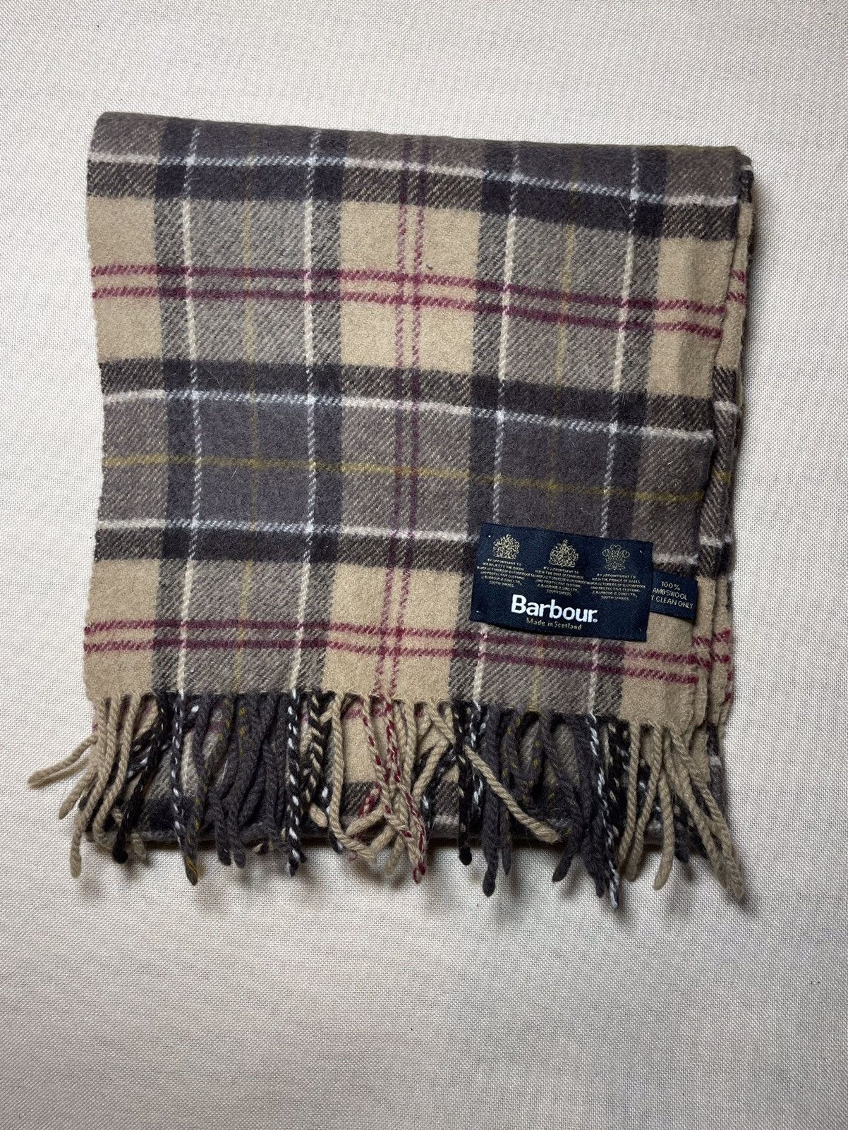 Barbour Barbour beige light brown tartan wool scarf Size ONE SIZE - 3 Thumbnail