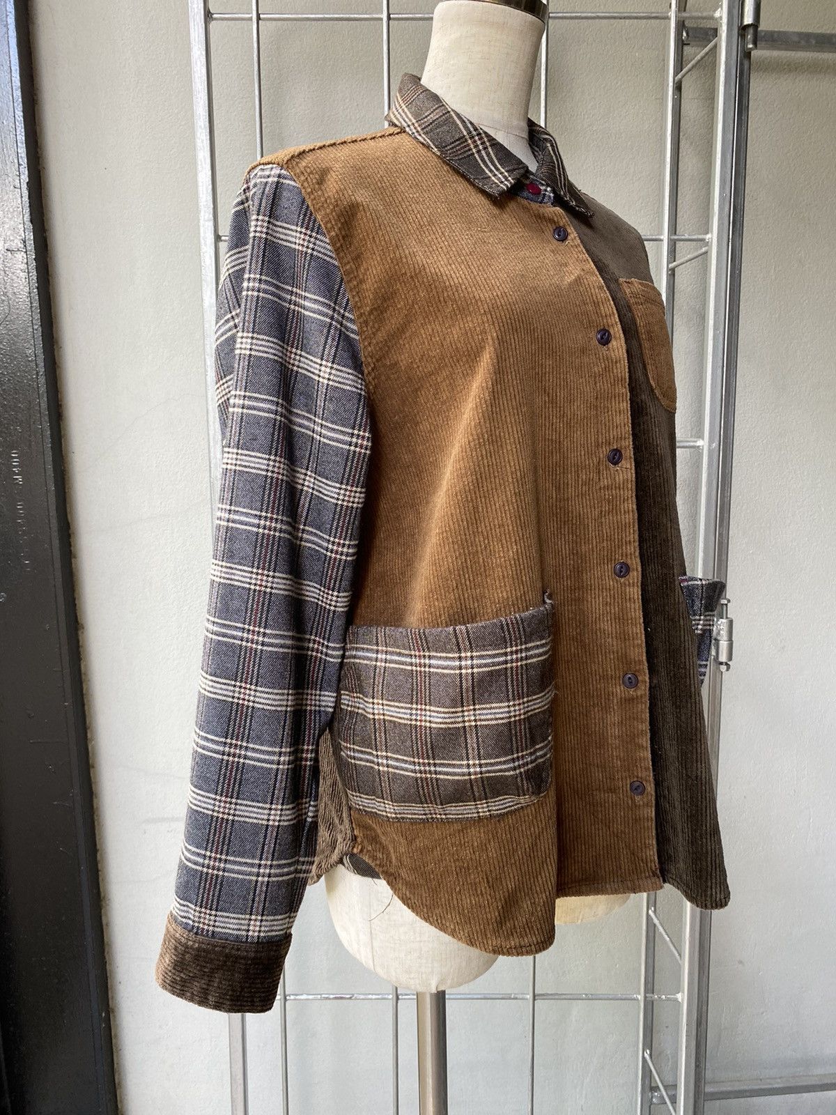 Designer × Japanese Brand Nanea Patchwork Corduroy Plaid Shirt COMFORTABLE Size M / US 6-8 / IT 42-44 - 4 Thumbnail