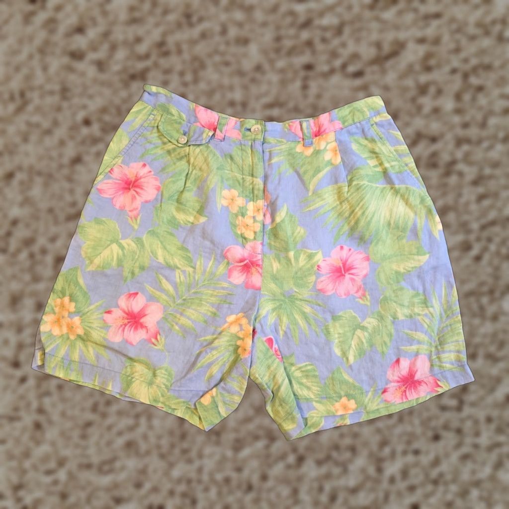 Ralph Lauren Lauren Ralph Lauren Short Womens Size 8 Blue Tropical Floral Linen High Waist Chino Pocketed 6 Inseam Vintage Mens/ Womens Size 30" / US 8 / IT 44 - 1 Thumbnail