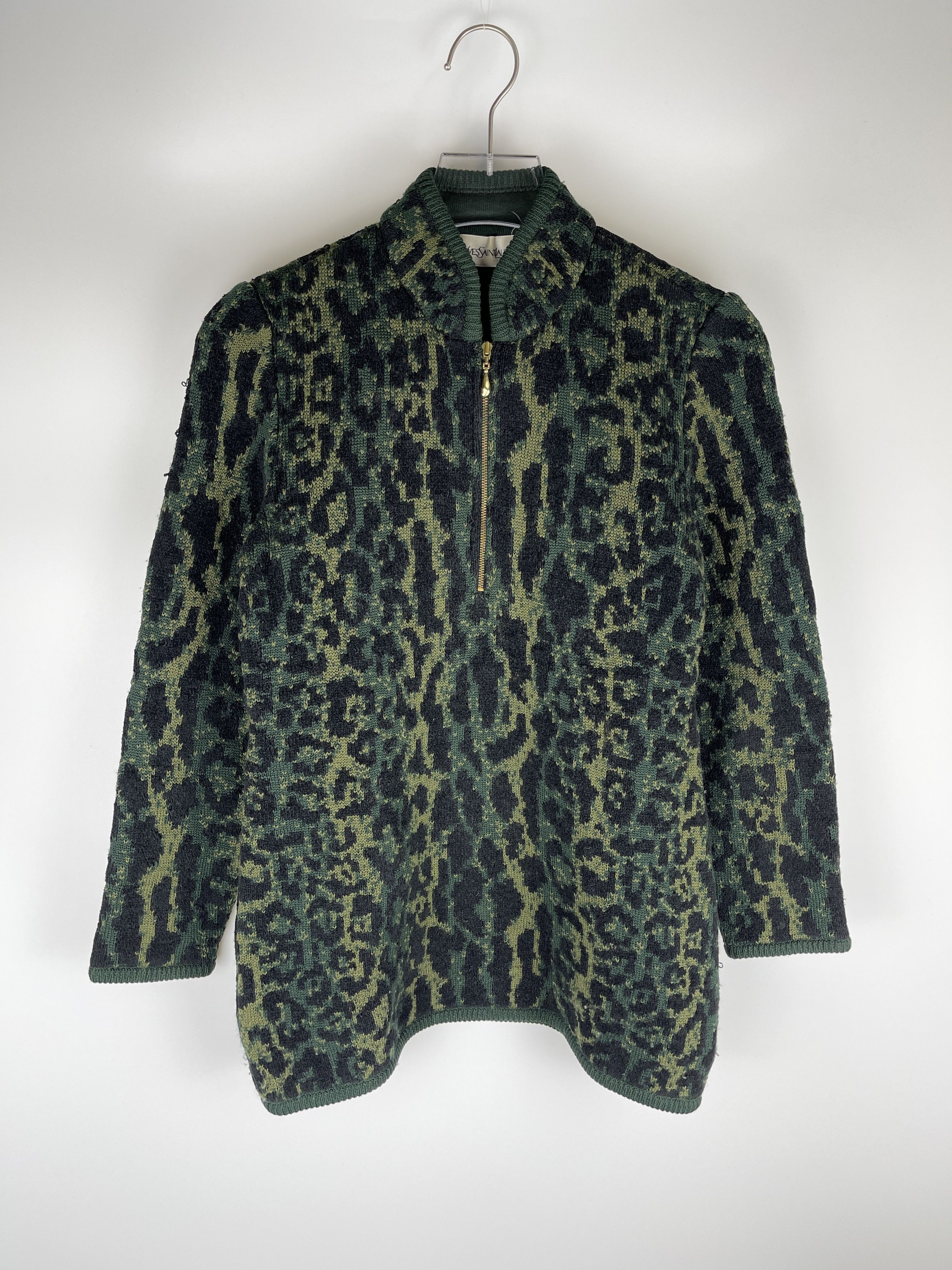 image of YVES Saint Laurent 1980's Snow Leopard Sweater in Green, Men's (Size Small)