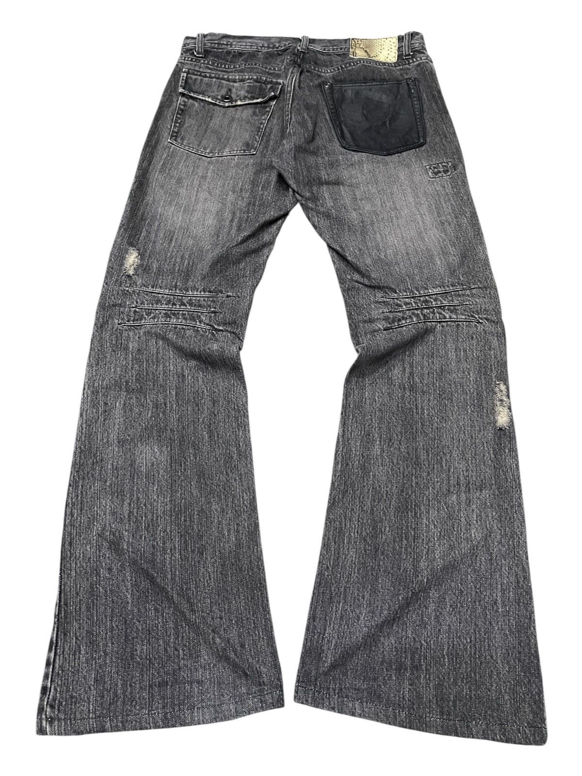 GOSTAR DE FUGA × Japanese Brand × Shellac Rupert Japan Distressed Layered Leather Pocket Flare Jeans Size US 32 / EU 48 - 2 Thumbnail