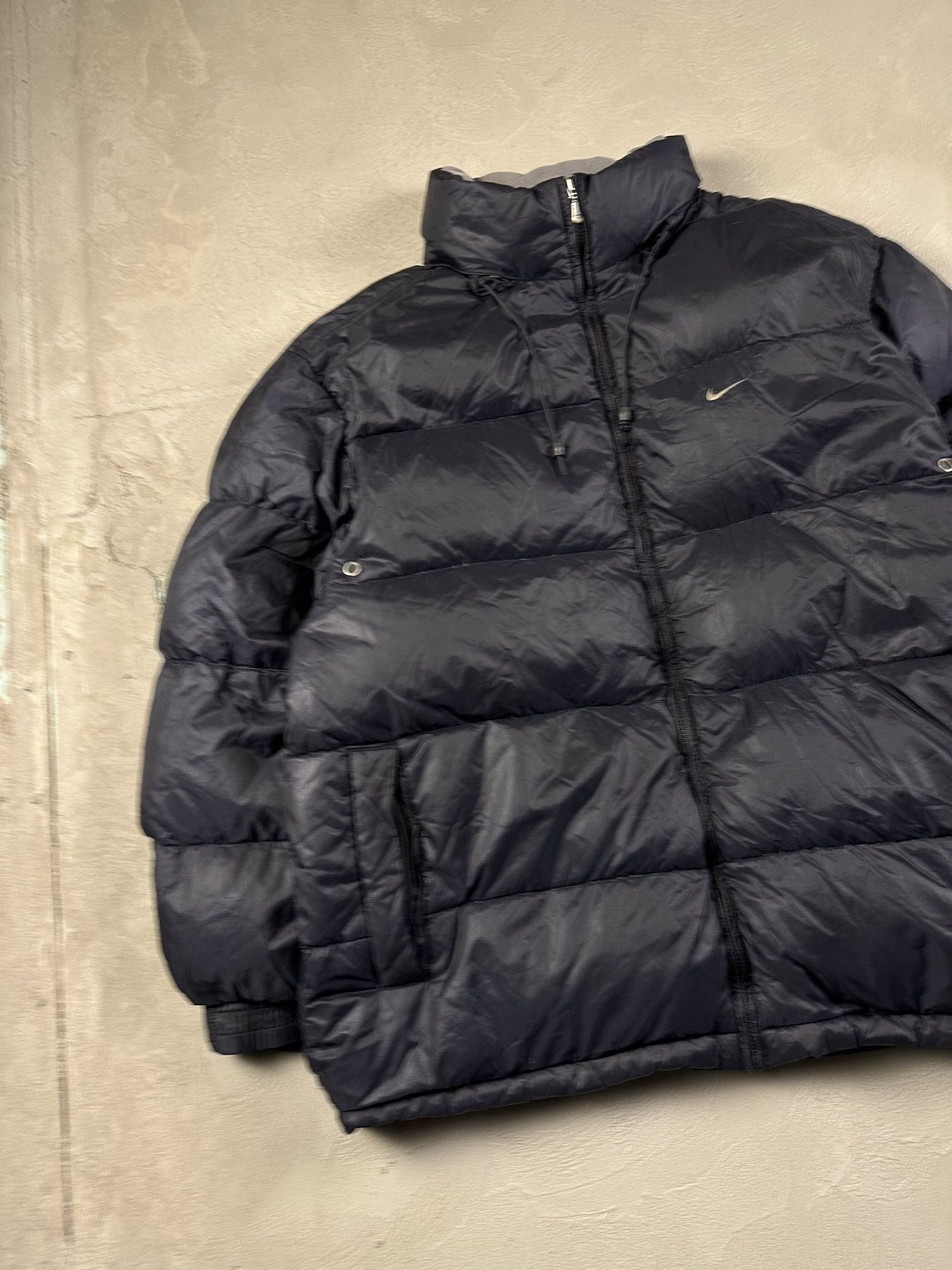 y2k 00s nike down jacket L 黒 Vintage Nike 00s Puffer Black Down Jacket Fur Hood Warm
