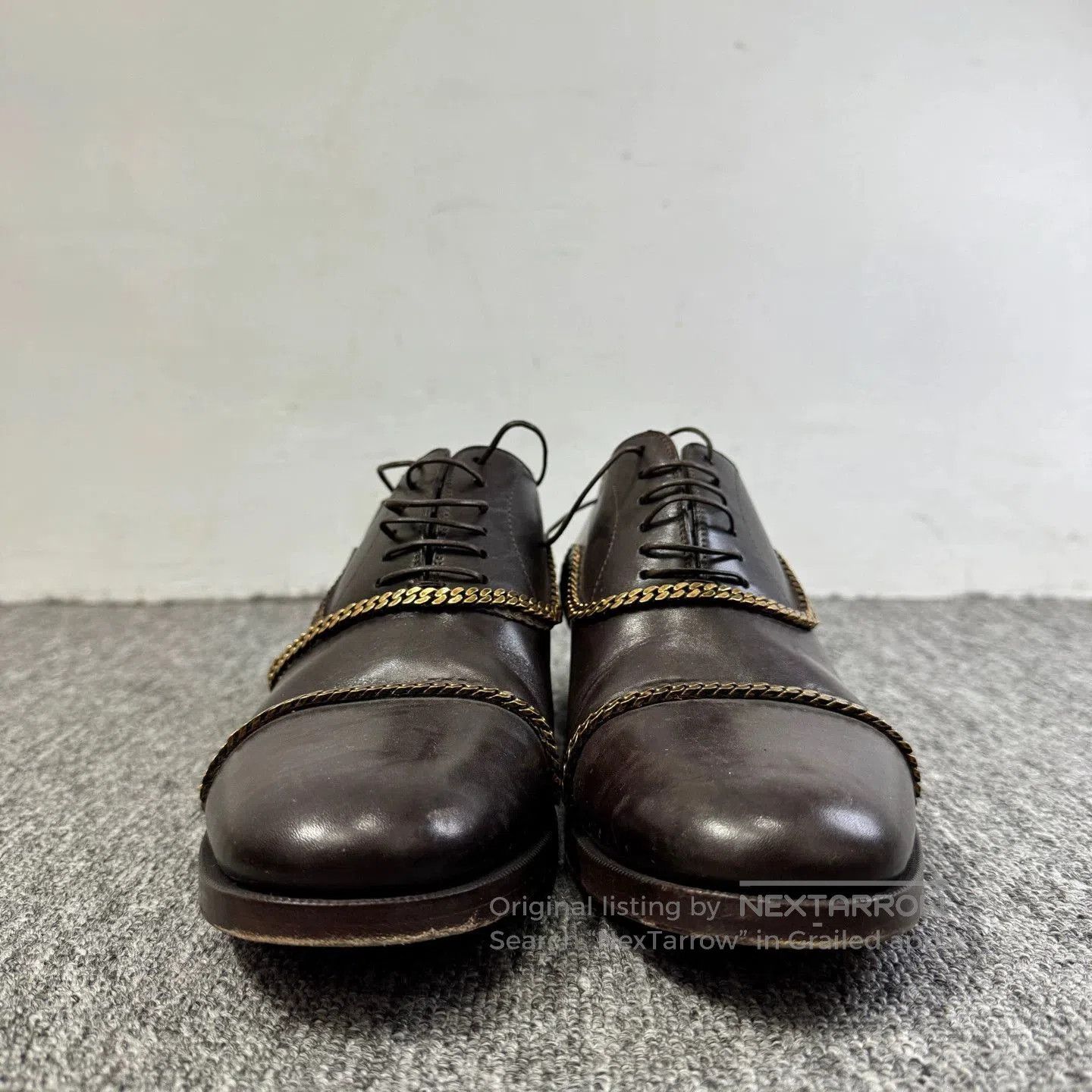 Christian Louboutin Black Leather Formal Shoes with Gold Chain Accents. Size US 7.5 / EU 40-41 - 2 Thumbnail