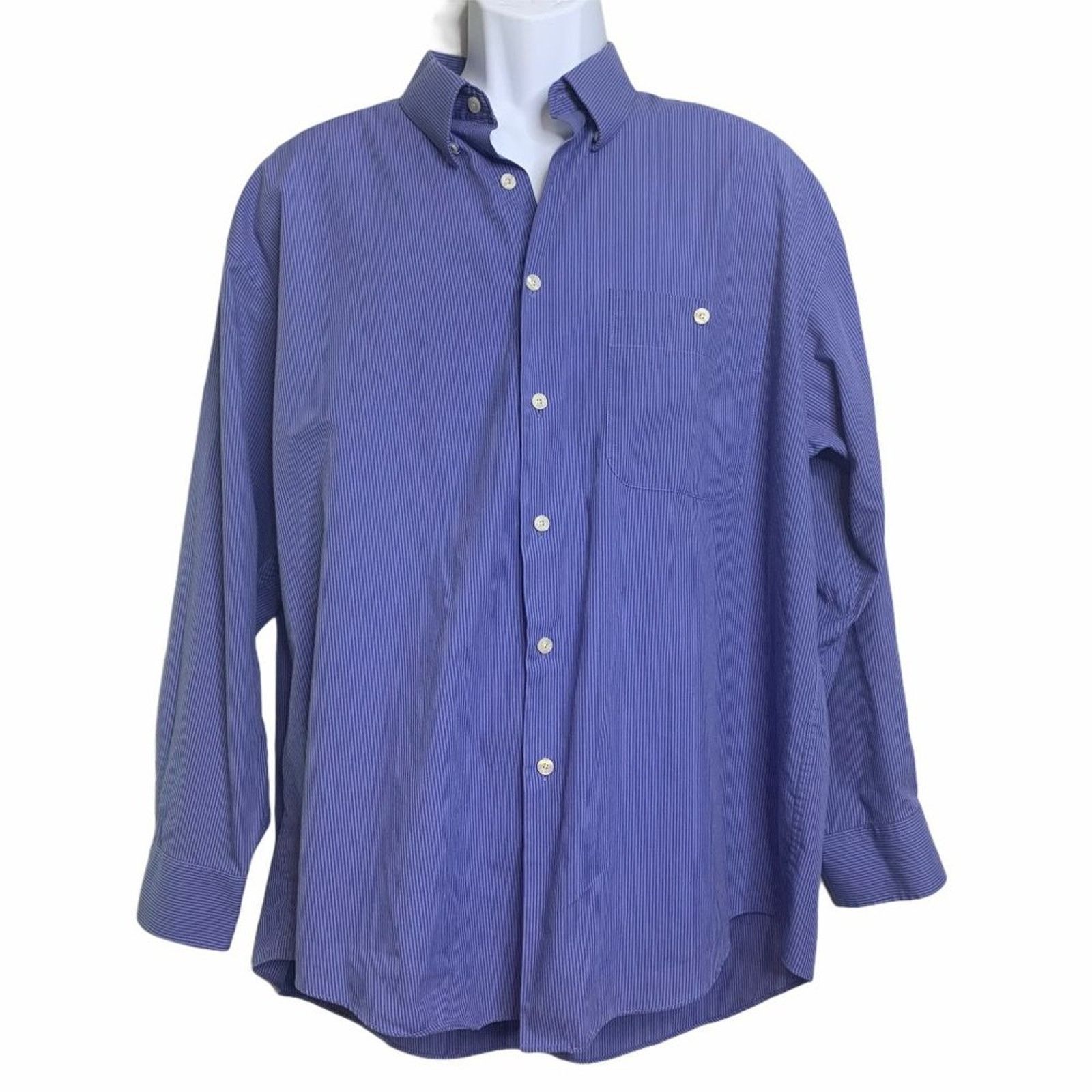 Yves Saint Laurent Yves Saint Laurent Pin Stripe Blue Navy Shirt XL 17 32 33 Size US XL / EU 56 / 4 - 2 Thumbnail