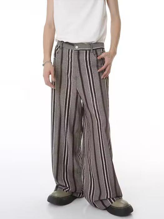 image of Vintage Striped Baggy Sweatpants in Beige, Men's (Size 30)