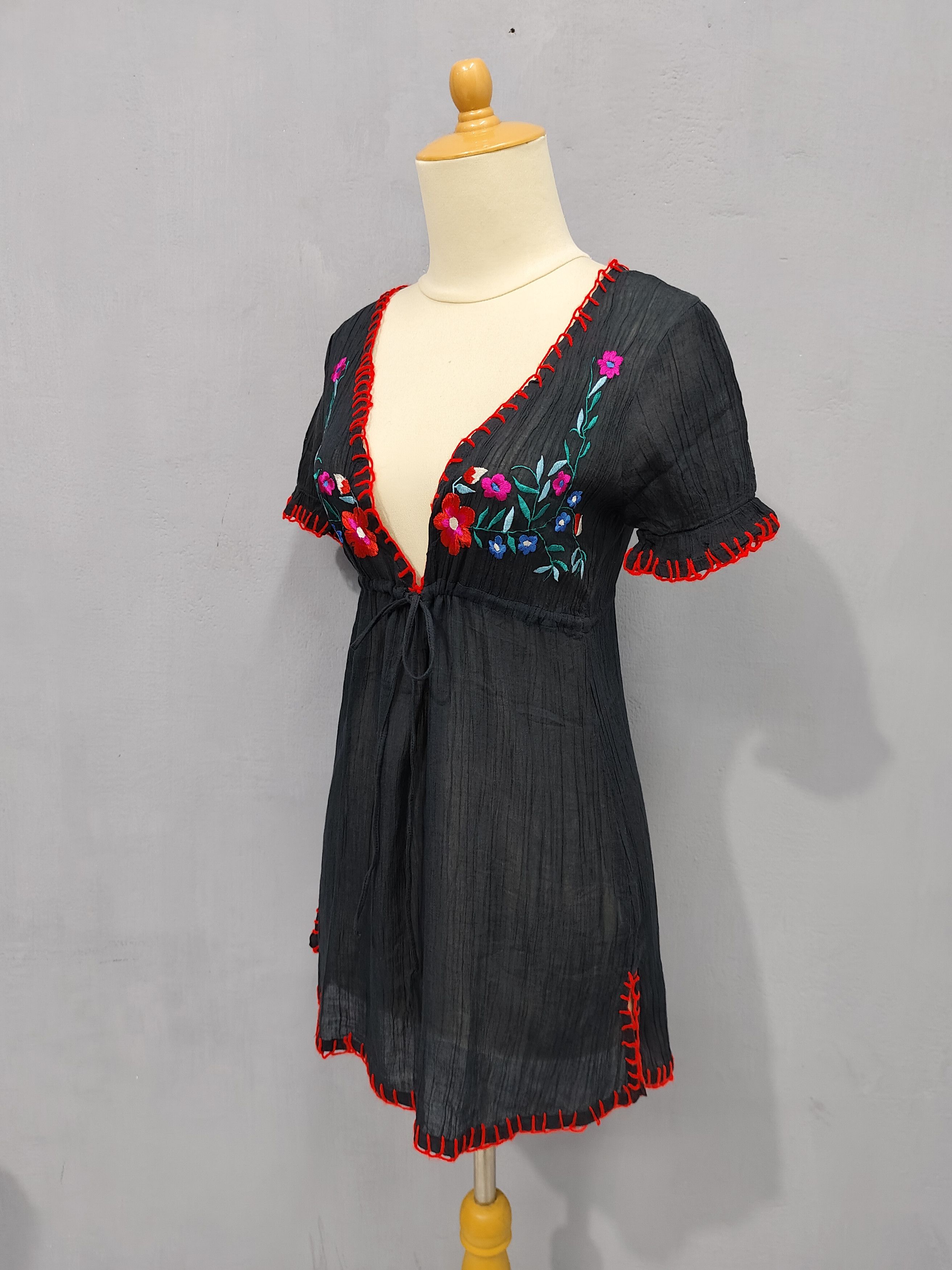 Japanese Brand 00s Braggin'Jam- Indie Hippie Floral Embroidery Red Stitch Size M / US 6-8 / IT 42-44 - 3 Thumbnail