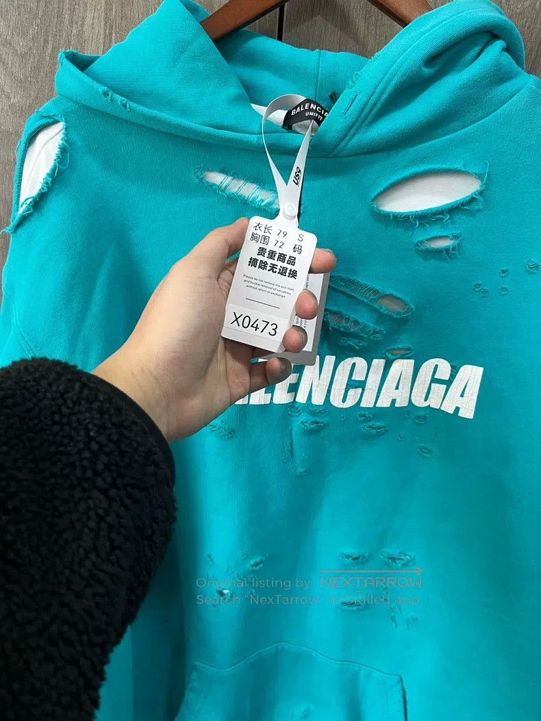 Balenciaga Balenciaga Lake green distressed hoodie Size US S / EU 44-46 / 1 - 4 Thumbnail
