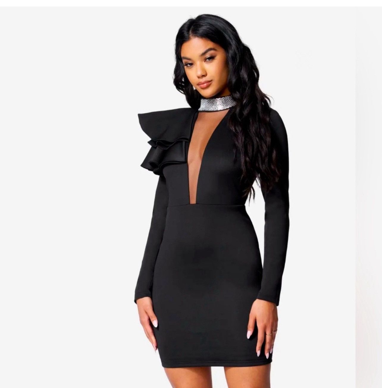 Bebe Dramatic Ruffle Plunge Dress by BeBe Size XL / US 12-14 / IT 48-50 - 1 Thumbnail