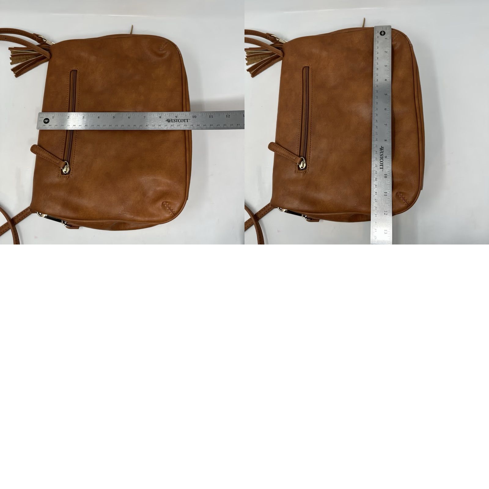 Vintage BP Crossbody Bag Small Faux Leather Brown with Tassel Strap Purse, Brass Hardware, Zip Closure, Women’s Casual Rectangle Size ONE SIZE - 9 Thumbnail