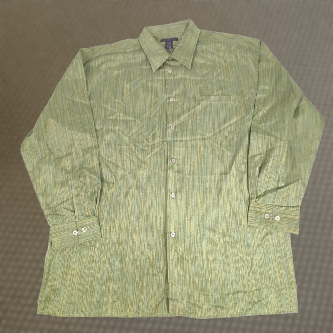 Vintage Domani Shirt Men 3XL Green Striped Button Up Formal Wedding Casual NEW Shirt Size 48R - 1 Thumbnail