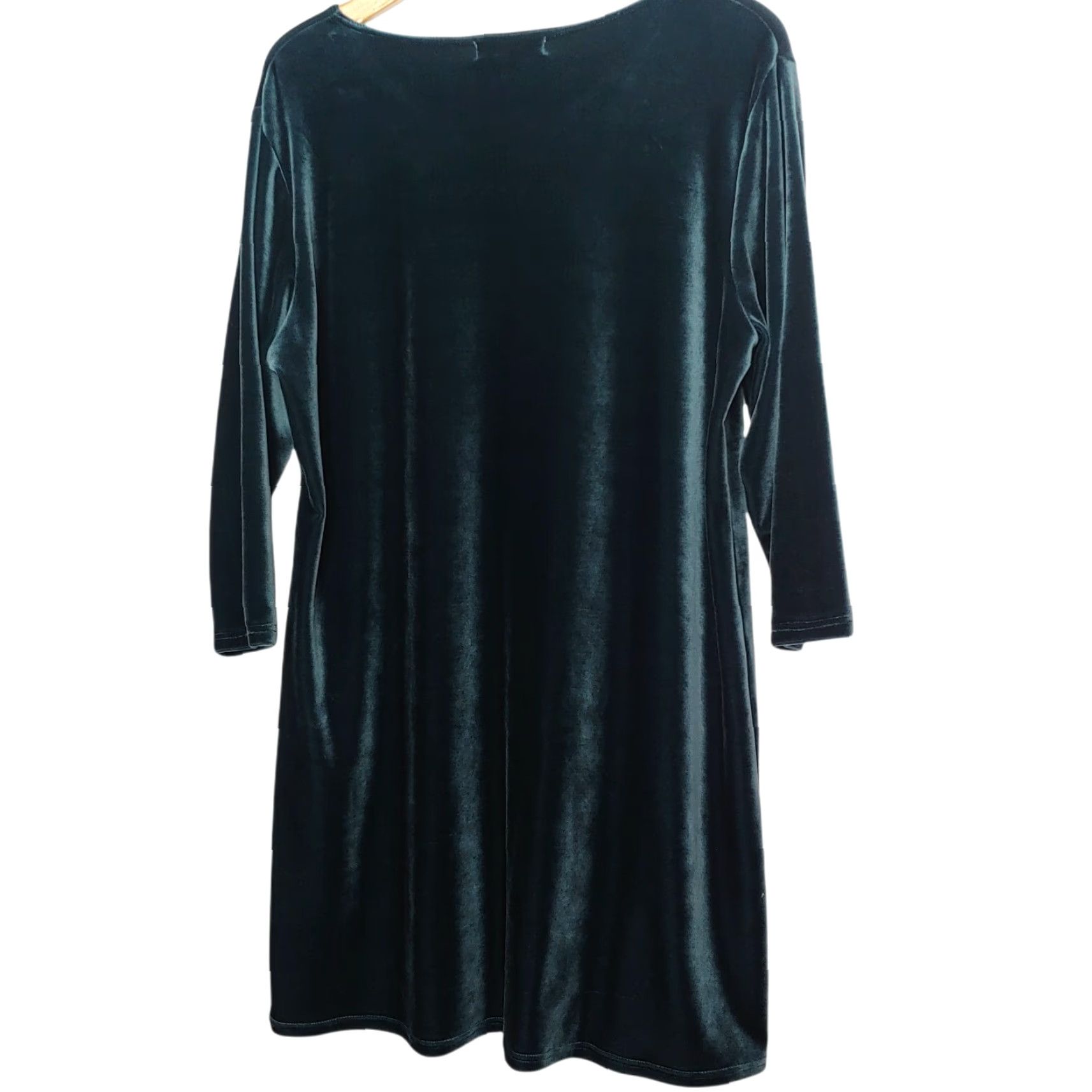 Velour VINTAGE Innovation Sport II Womens Plus Dress Knee Length Velour Green/Blue Long Sleeve Scoop Neck Pullover Stretch 2X Holiday Formal Casual Size XXL / US 16-18 / IT 52-54 - 2 Thumbnail