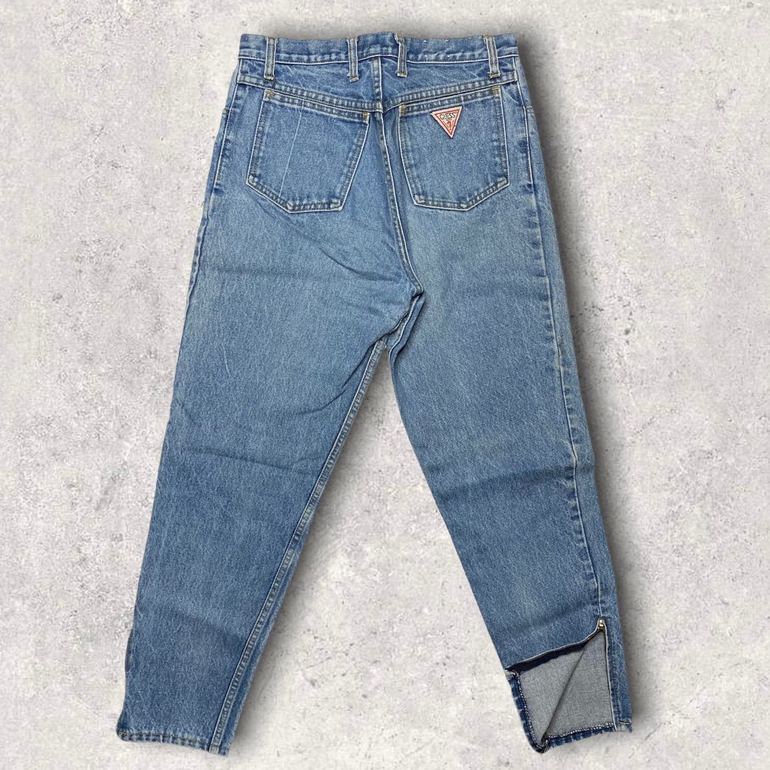 image of Crazy Vintage 80's Guess Jeans Tapered Fit Zipper Ankles in Blue, Men's (Size 28)