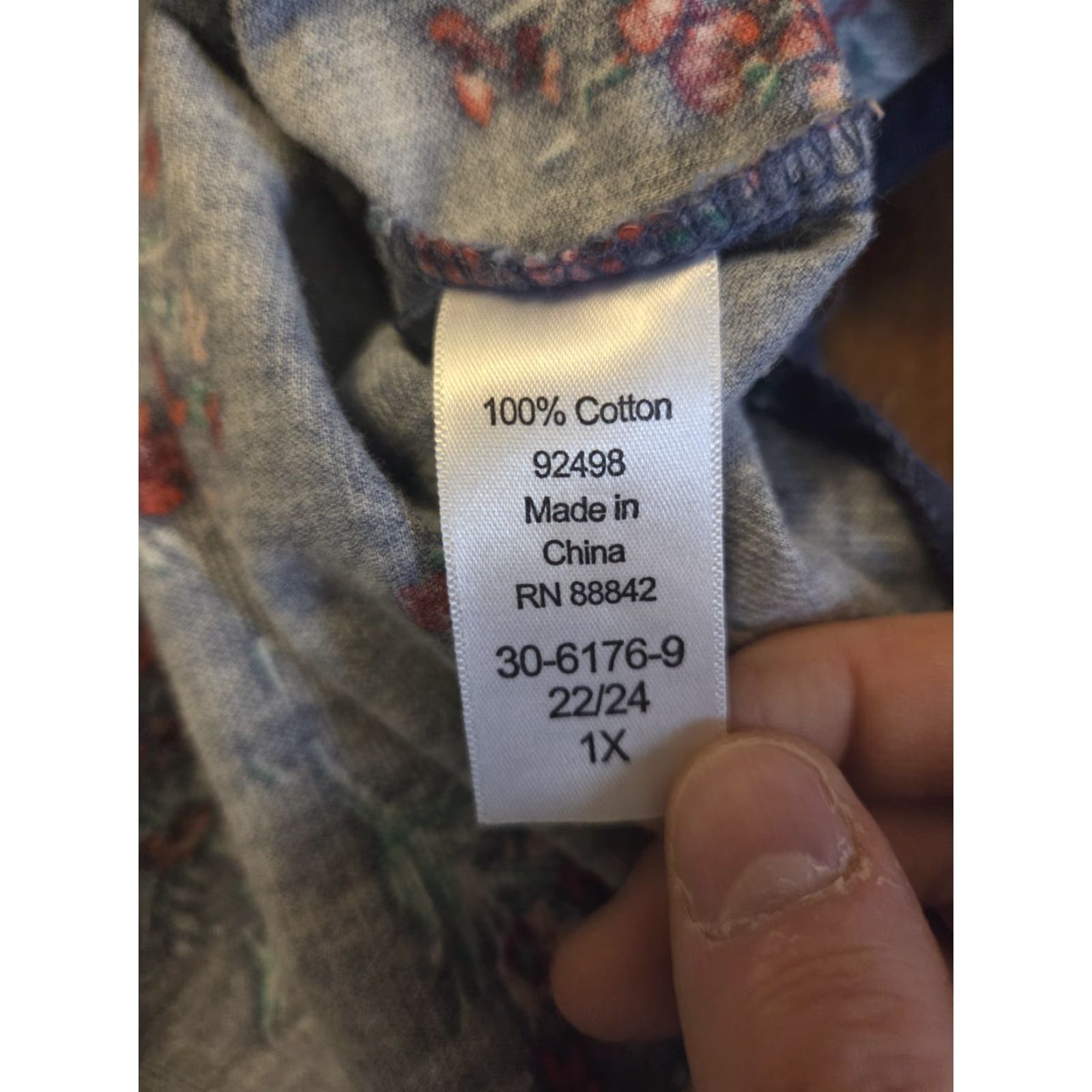 Vintage Woman Within Blue Floral Print Corduroy Button Up Top Shirt 1X 22 24 Size XL / US 12-14 / IT 48-50 - 8 Thumbnail