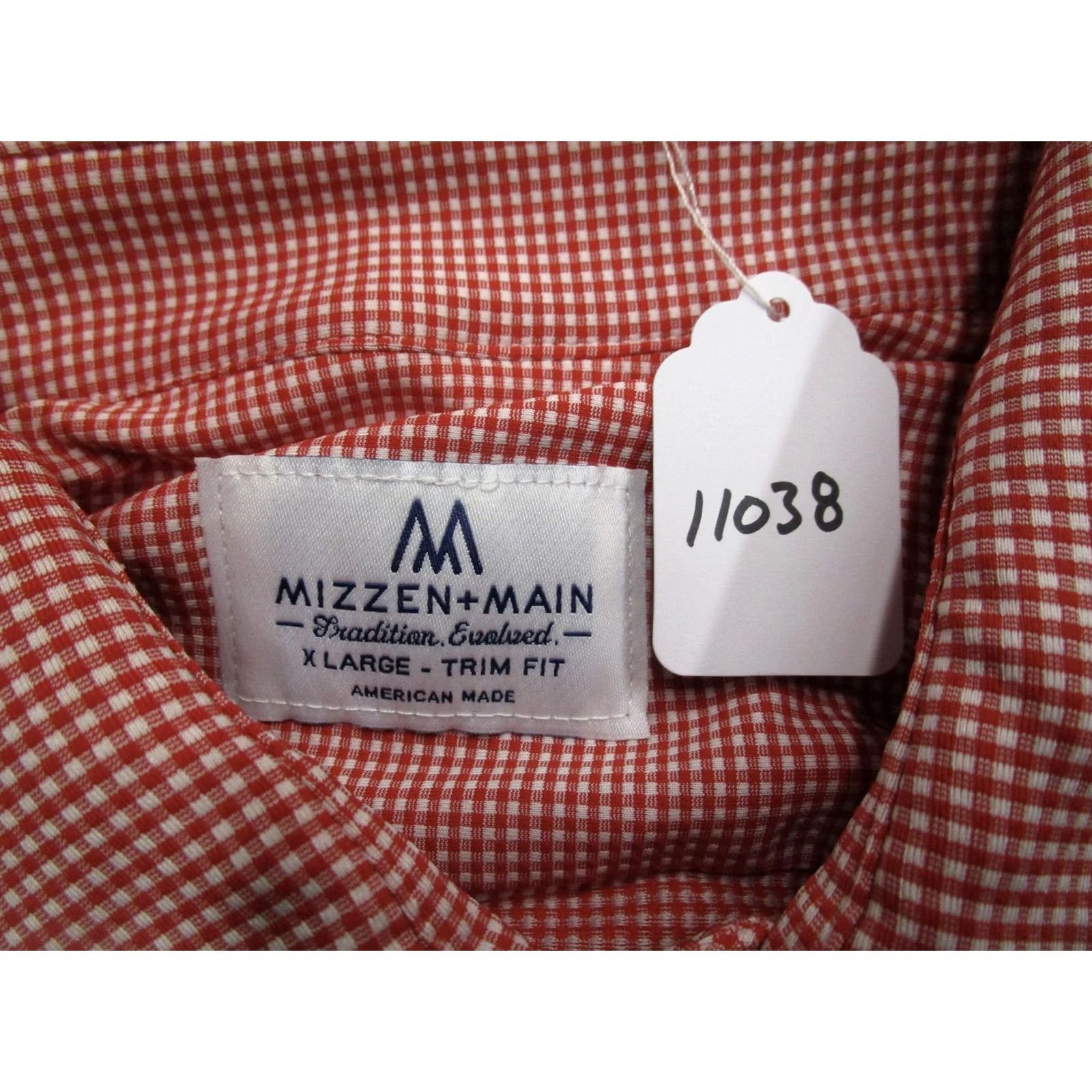 Mizzen+Main Mizzen+Main Shirt Mens XL Red Gingham Dress Long Sleeve Slim Fit American Made Button-Down Shirt Size 46R - 8 Thumbnail