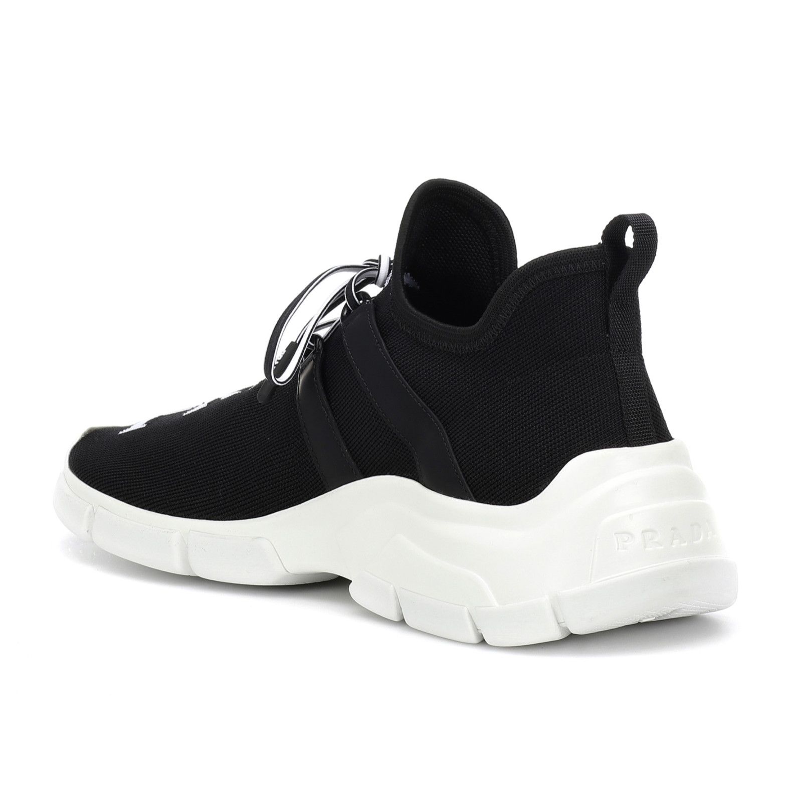 Prada Prada Logo Sock Black White Knit Flat Tie Pull On Sneaker 35 Size US 5 / IT 35 - 8 Thumbnail