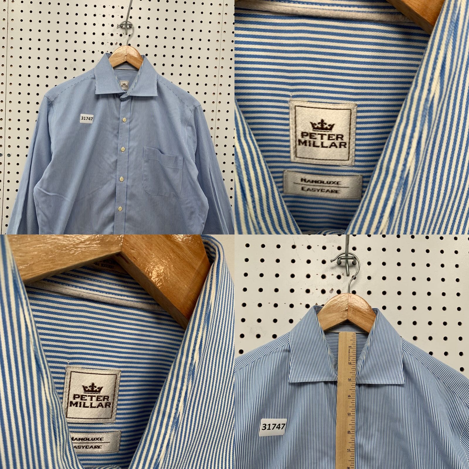 Peter Millar Peter Millar Button Shirt Mens Medium Blue White Striped Nanoluxe Casual Shirt Mens M Regular Blue Striped 22.5x32 Size US M / EU 48-50 / 2 - 8 Thumbnail