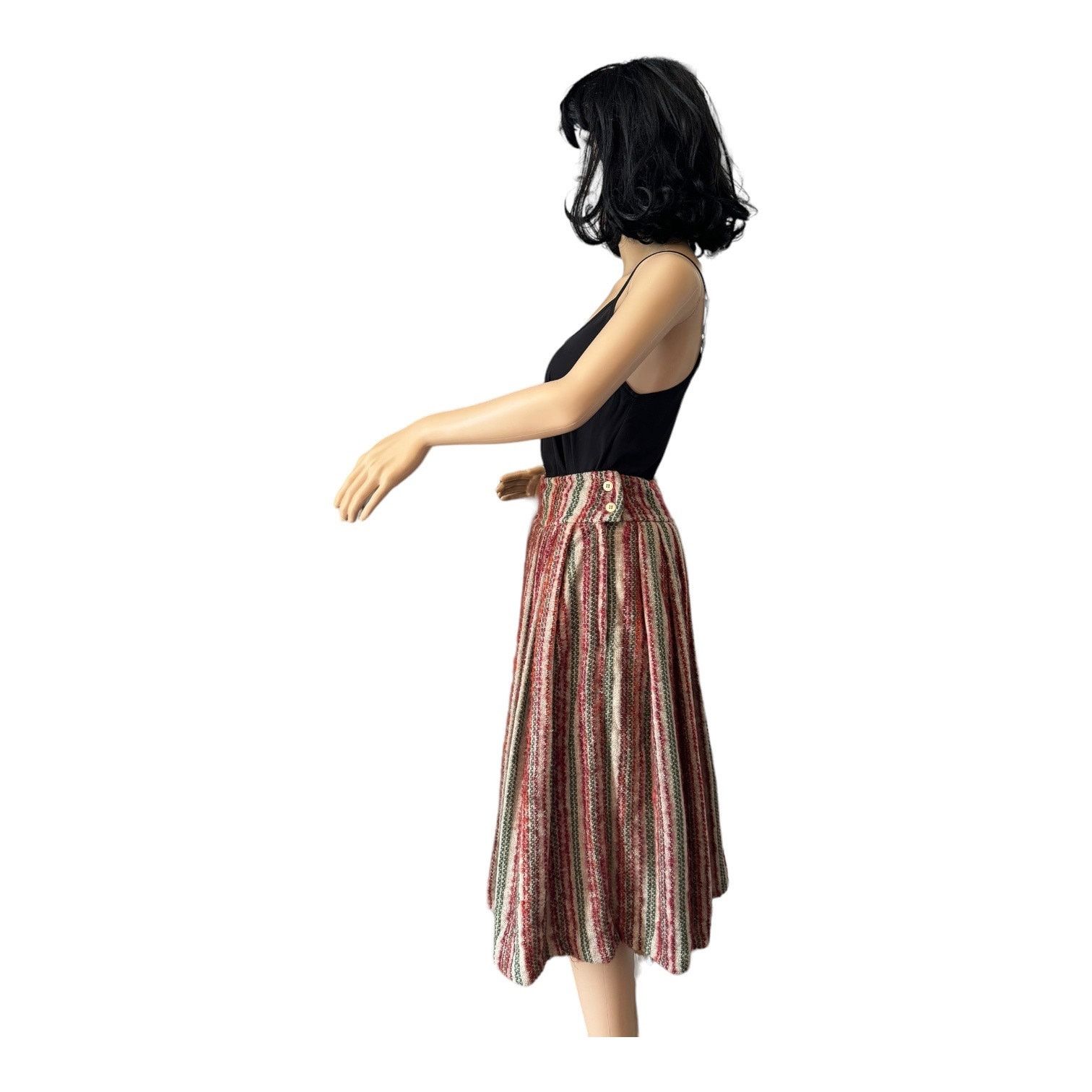 Vintage Vtg high waisted pleated boucle striped midi skirt small Size 27" / US 4 / IT 40 - 8 Thumbnail