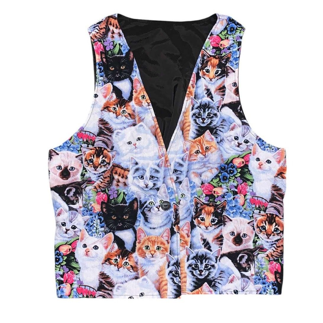 Other Handmade Cat Tapestry Fabric Button Vest Sleeveless Top M/L Size L / US 10 / IT 46 - 1 Thumbnail