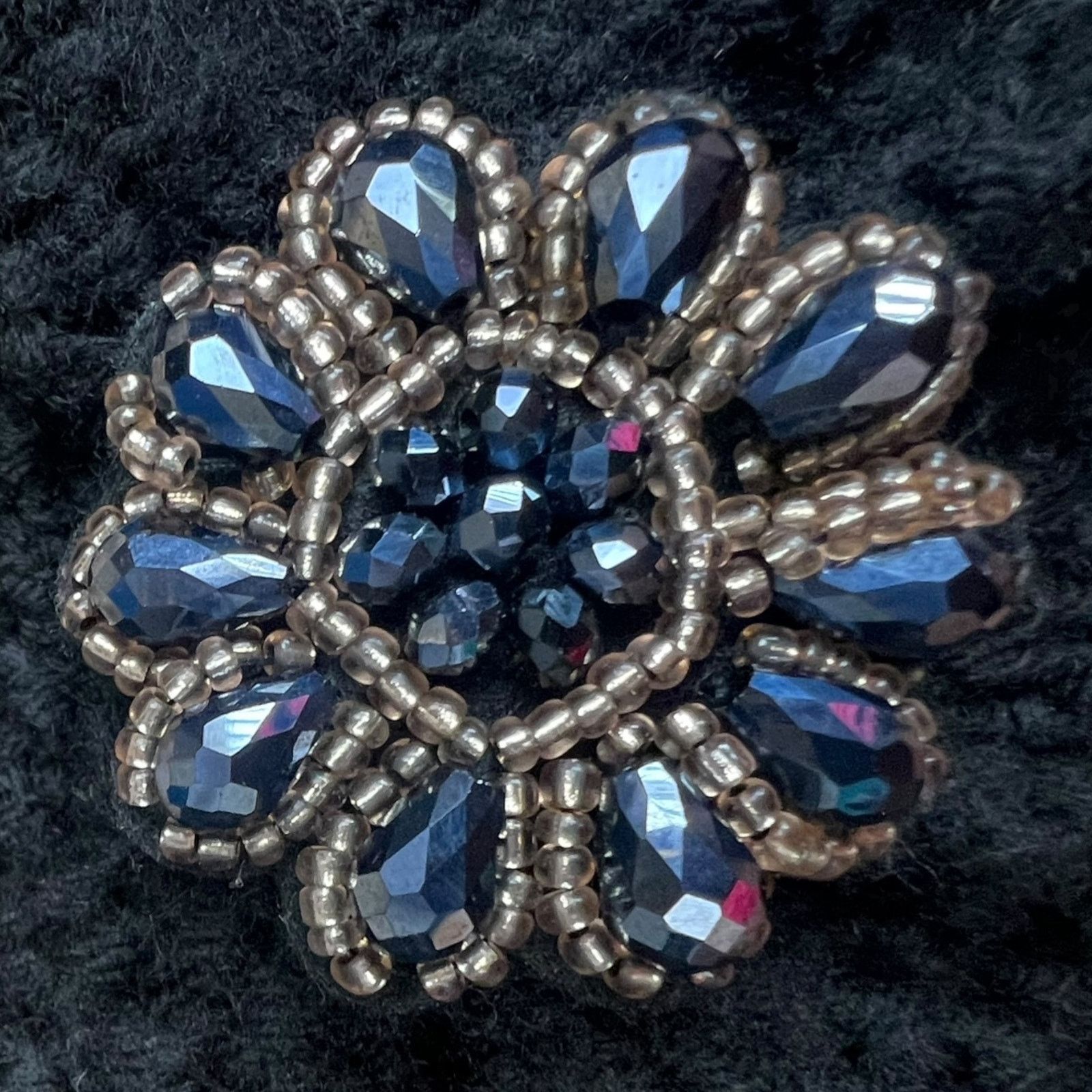 Vintage Brooch Knit Fashion Winter Headband Black Flower Brooch Size ONE SIZE - 3 Thumbnail