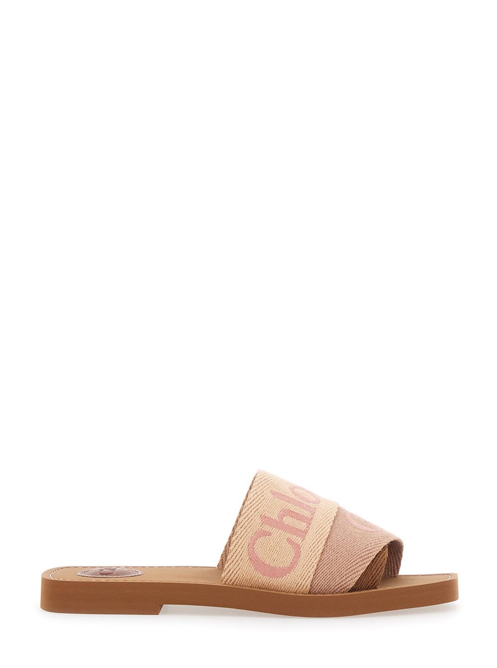 Brown Sandals with Square Toe and Logo Lettering on the Front in Linen Blend Woman