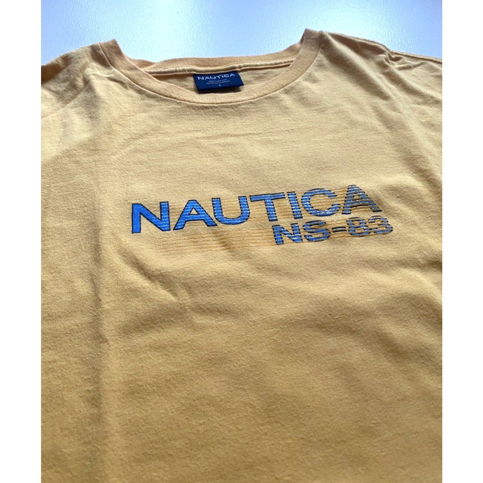 Nautica VINTAGE Nautica NS-83 T-shirt Men's Yellow 100% Cotton Double-Sided 1990s Canada Size L Size US L / EU 52-54 / 3 - 3 Thumbnail