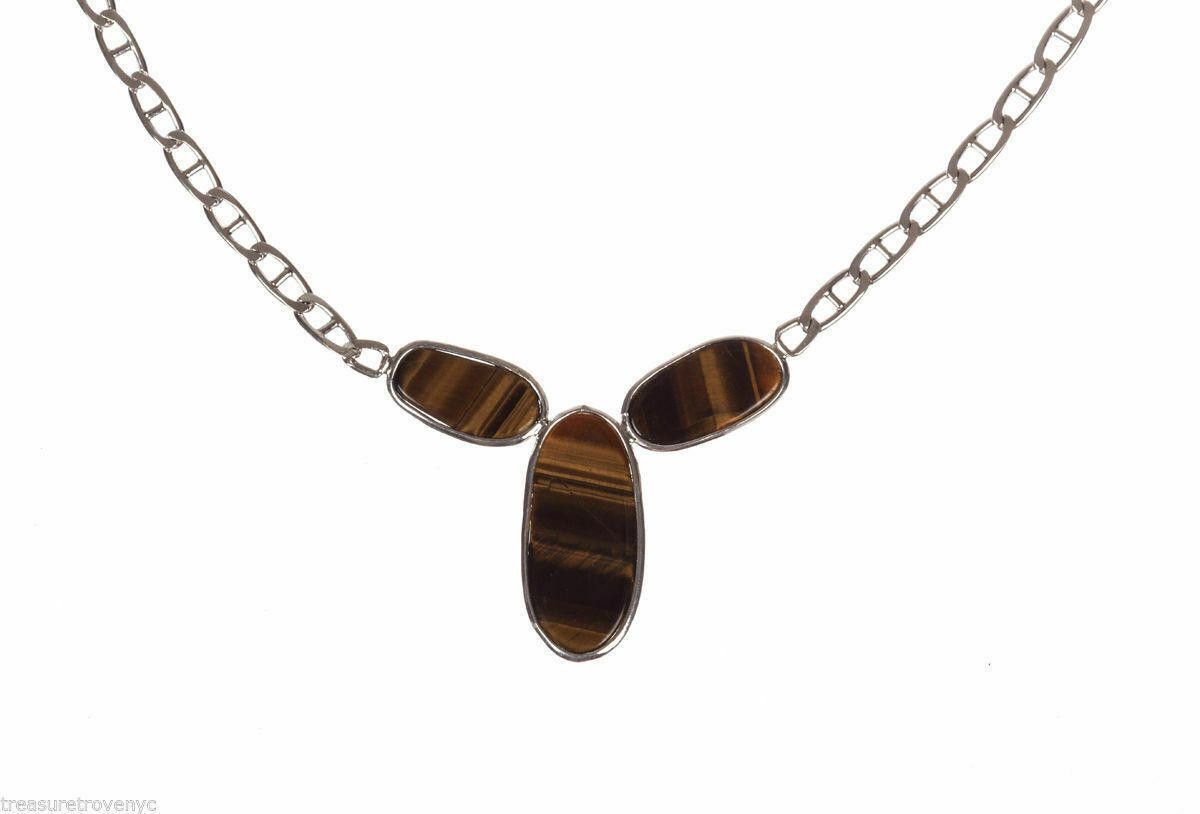 Designer Bezel Set Orange Tiger Eye Sterling Necklace Alberto Juan Size ONE SIZE - 1 Thumbnail