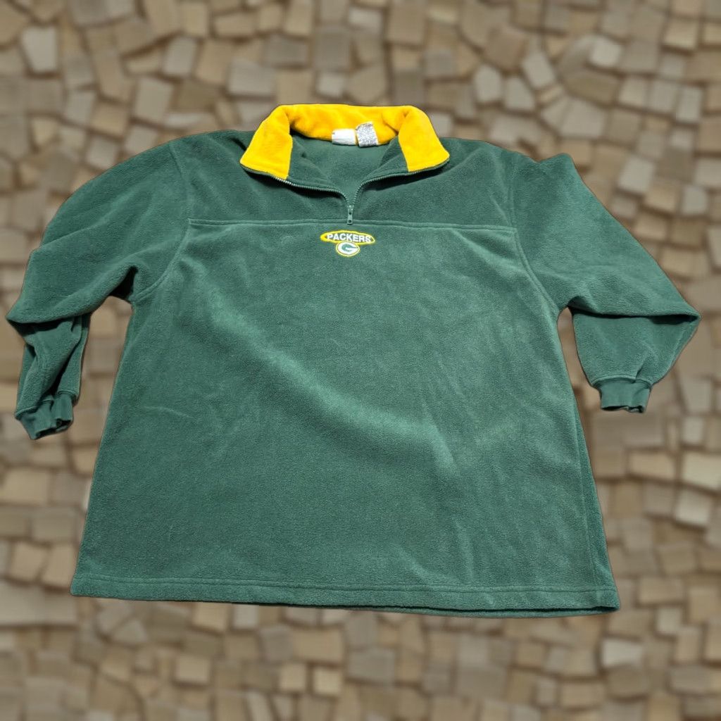 Vintage The Edge Sweater Men's XL Green Yellow Green Bay Packers Pullover 1/4 Zip Fleece Regular Knit Style Long Sleeve 1/4 Zip Logo Pu llover Size US XL / EU 56 / 4 - 1 Thumbnail