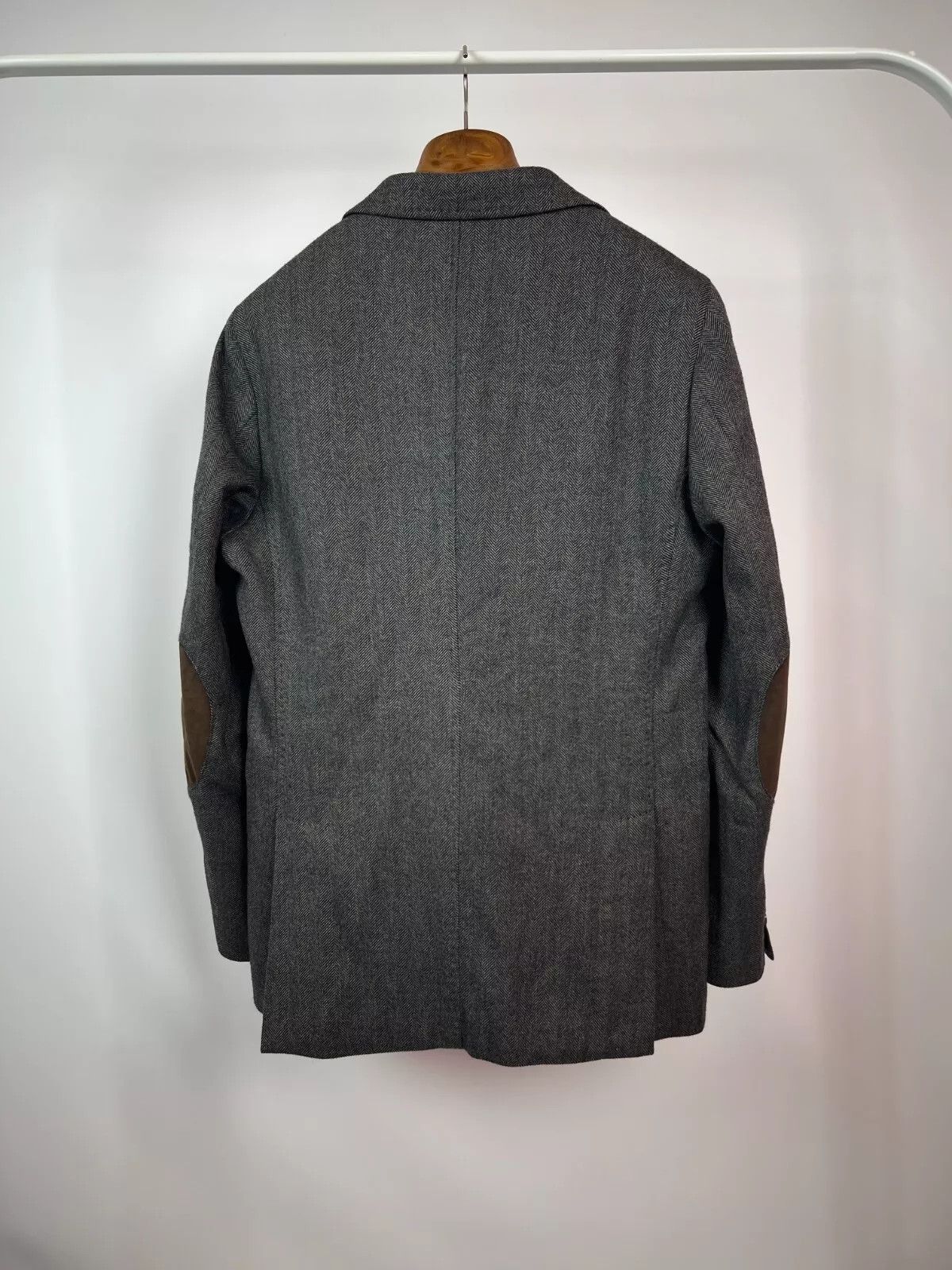 Massimo Dutti Massimo Dutti Grey Herringbone Wool Elbow Patches Blazer Size 40R - 13 Thumbnail