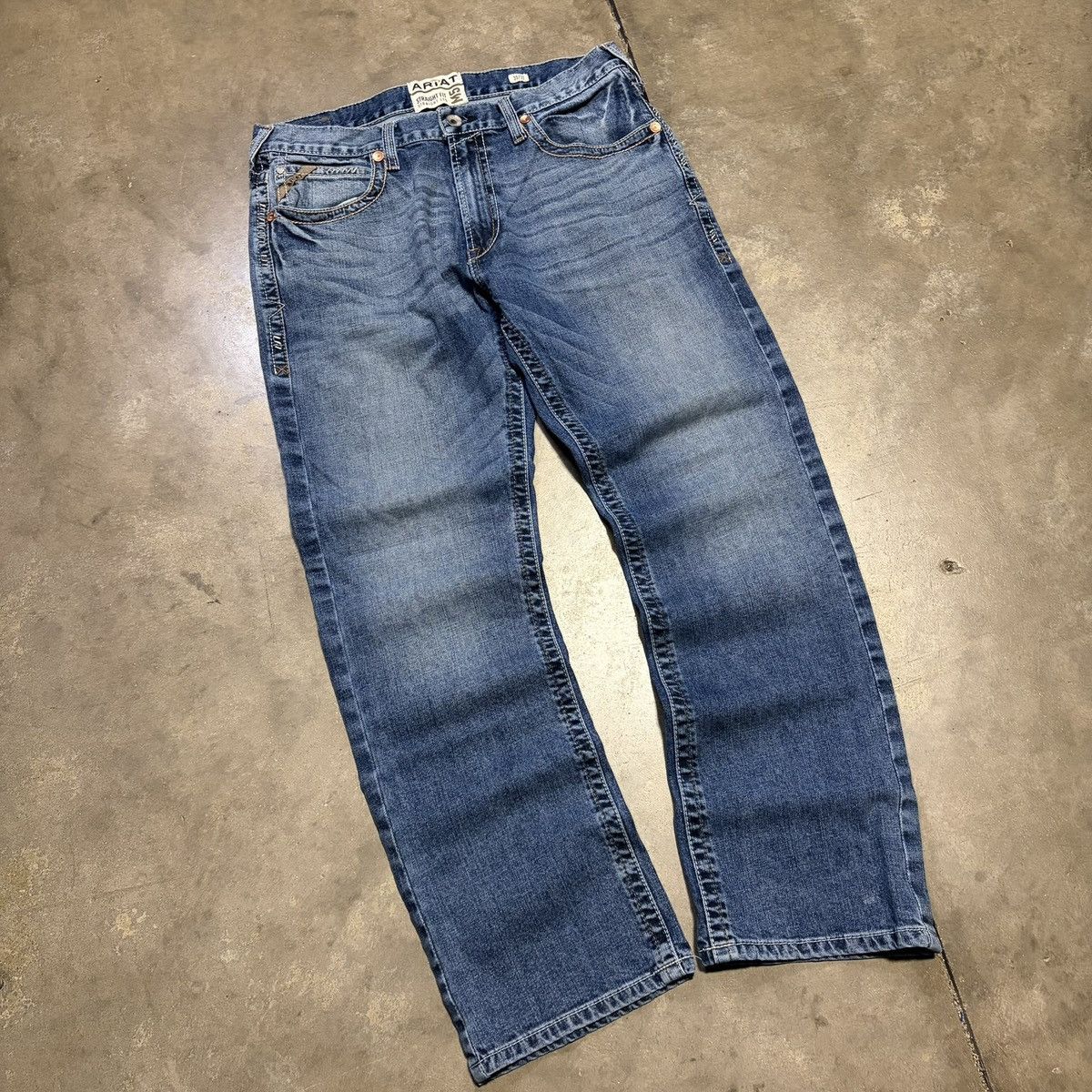 Ariat Vintage Ariat M5 Straight Leg Jeans Faded Washed Whisker Size US 35 - 2 Thumbnail