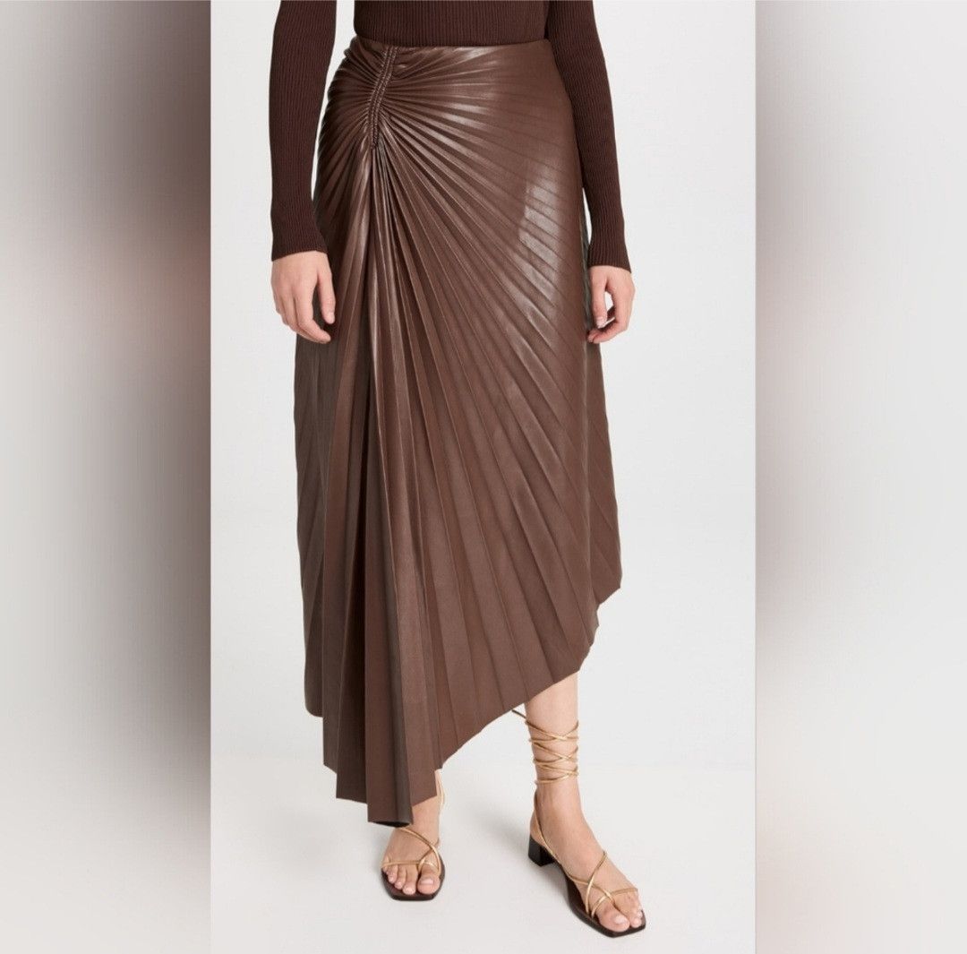 House of Harlow HOUSE OF HARLOW 1960 Brown Pleated Faux Leather Skirt Size 30" / US 8 / IT 44 - 2 Thumbnail