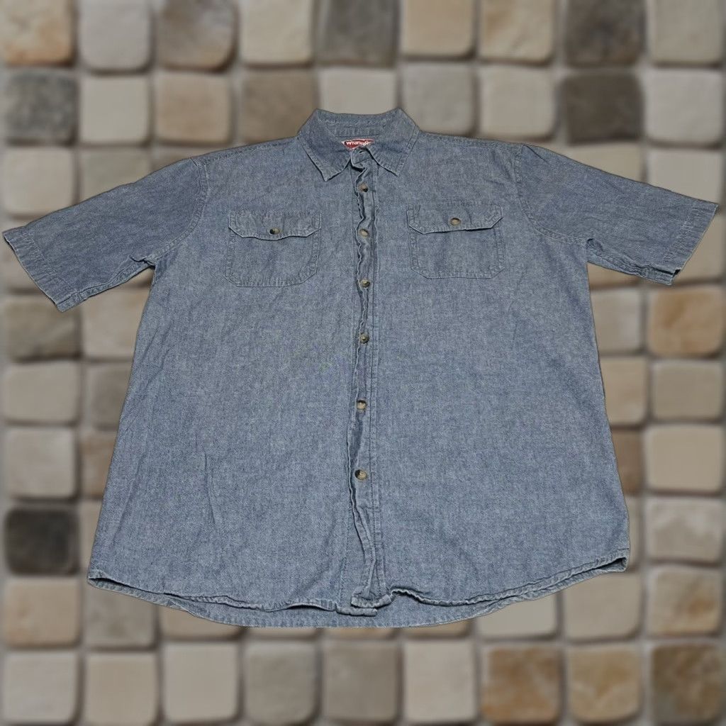 Wrangler Wrangler Men’s Chambray Shirt Button-Up Short Sleeve Pockets Cotton Blue Small Regular Classi c Casual Mens Shirt Size US S / EU 44-46 / 1 - 1 Thumbnail
