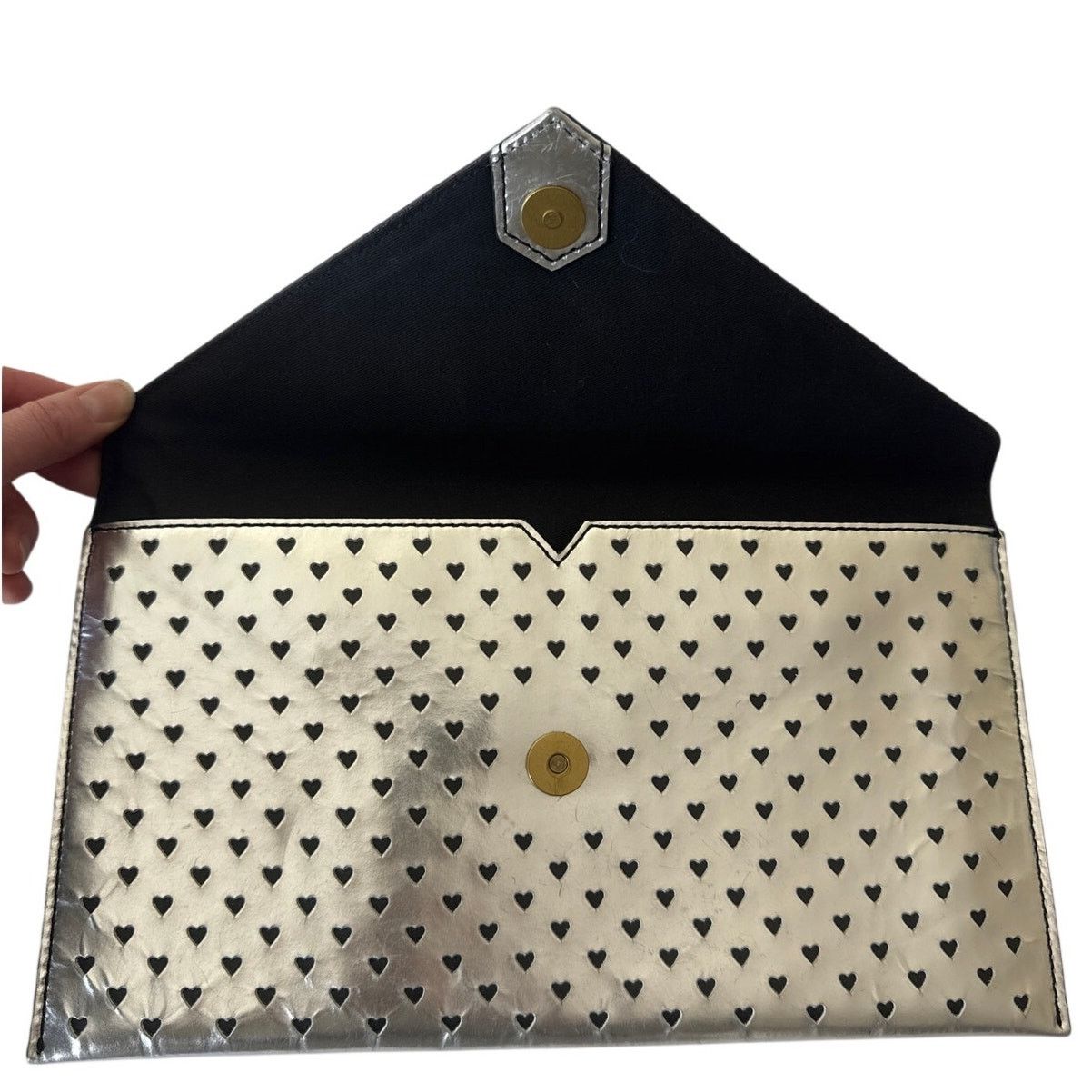 J.Crew J.CREW 100% Leather Heart Clutch Purse Silver Style A7607 Size ONE SIZE - 4 Thumbnail