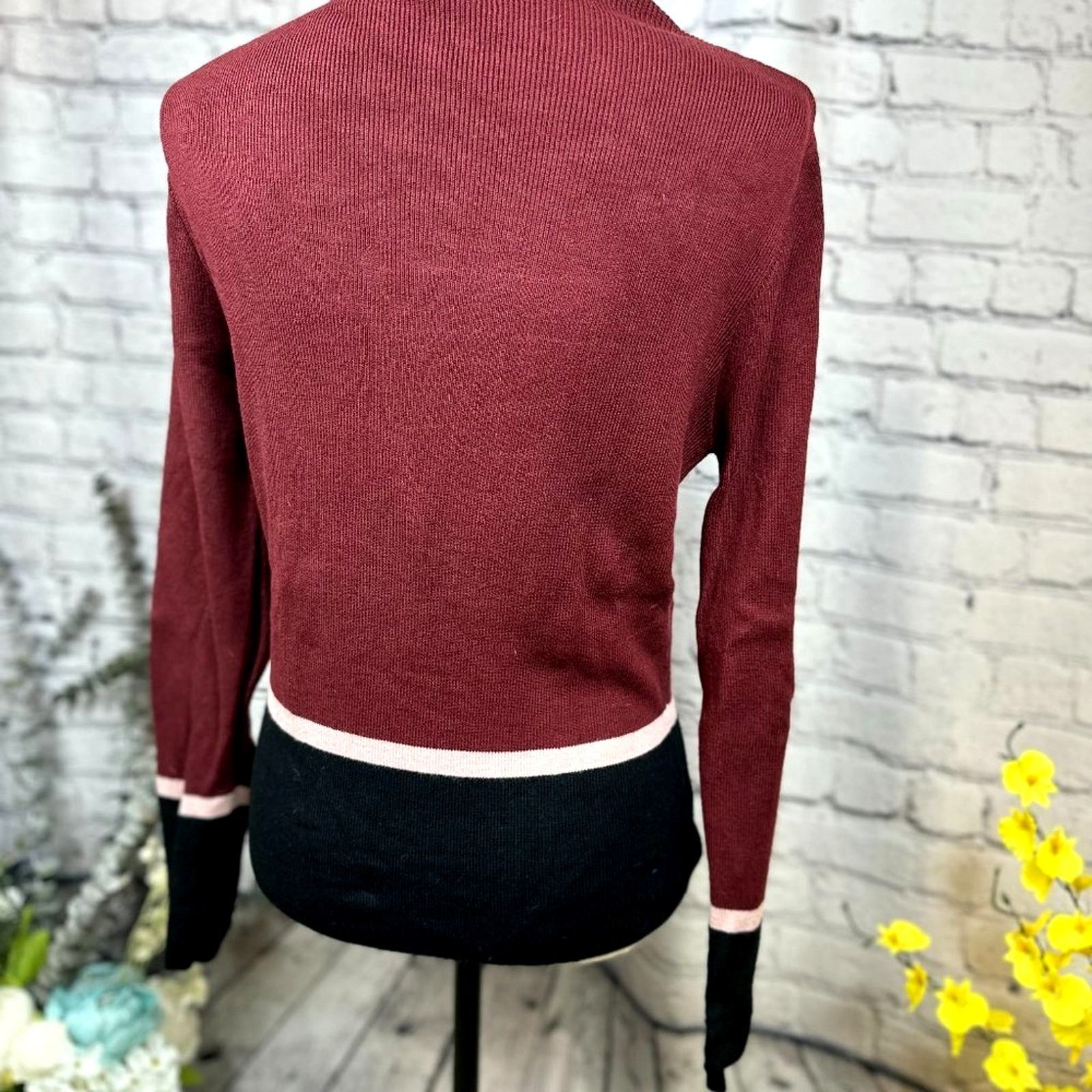 Other Cliche Burgundy Pink Black ColorBlock Striped Sweater Size L Size L / US 10 / IT 46 - 10 Thumbnail