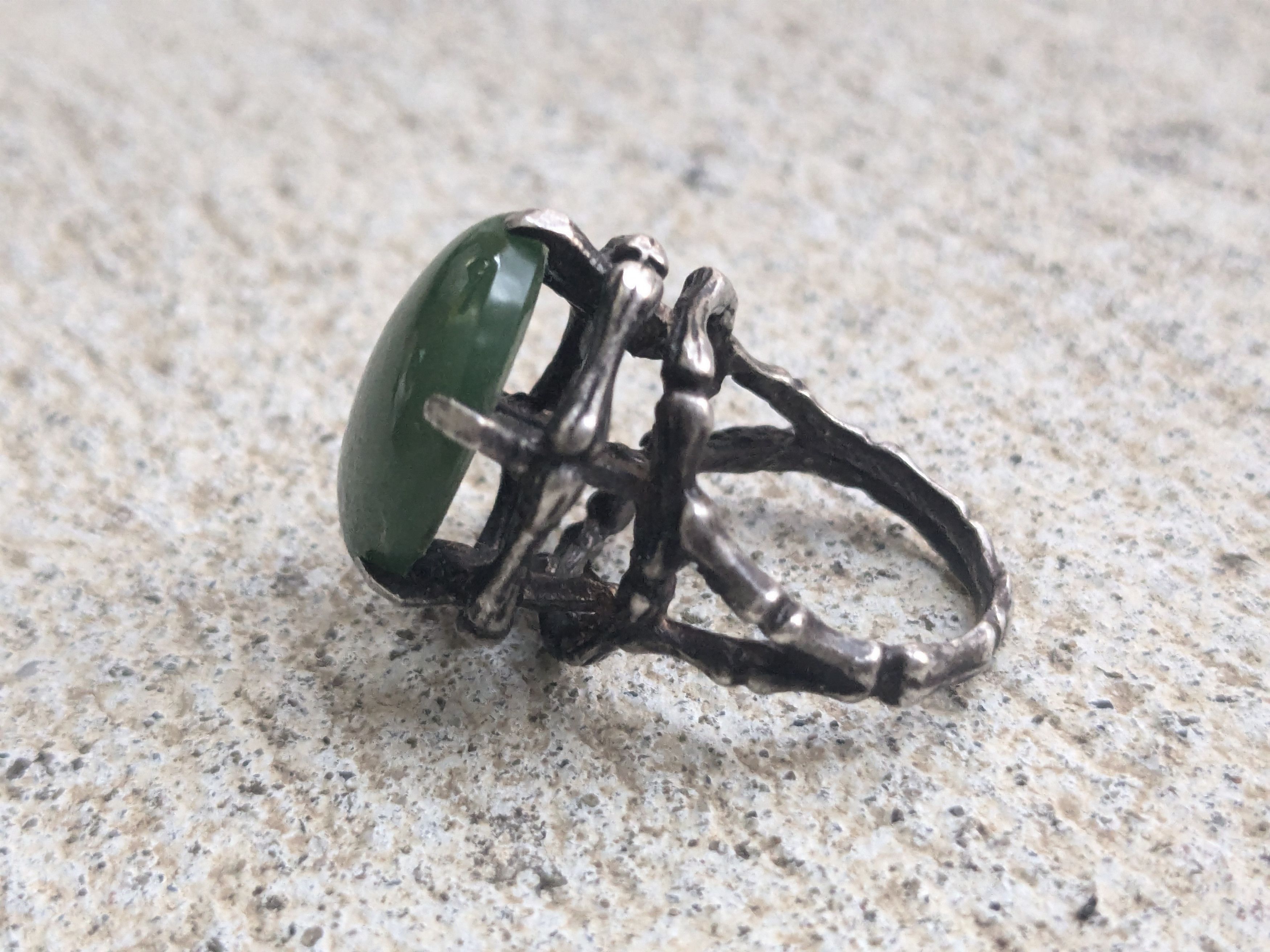 Vintage Vintage Sterling Silver Ring Green Jade 5.25 Brutalist Size ONE SIZE - 6 Thumbnail
