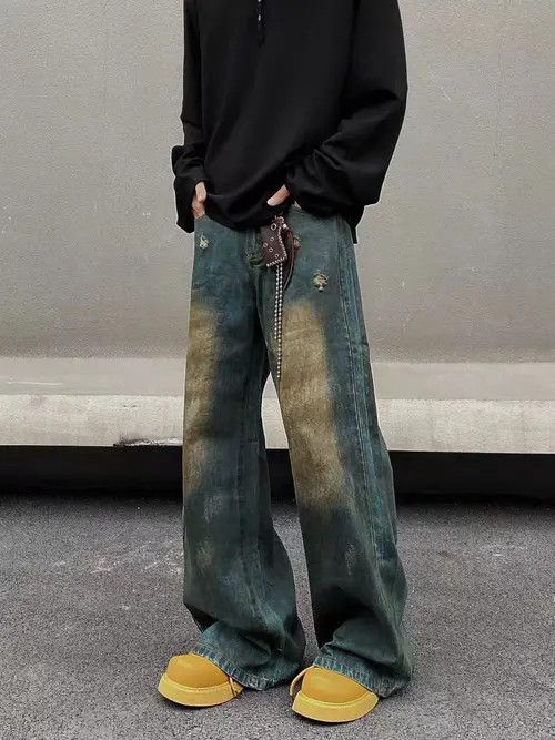 VIBE Vintage street Y2K dirty dyed ripped baggy jeans Size US 32 / EU 48 - 6 Thumbnail