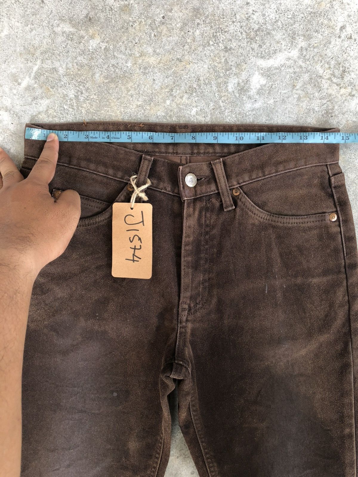 If Six Was Nine Vintage Lee Flared Jeans Distressed Leather Cowhide Size US 29 - 21 Thumbnail