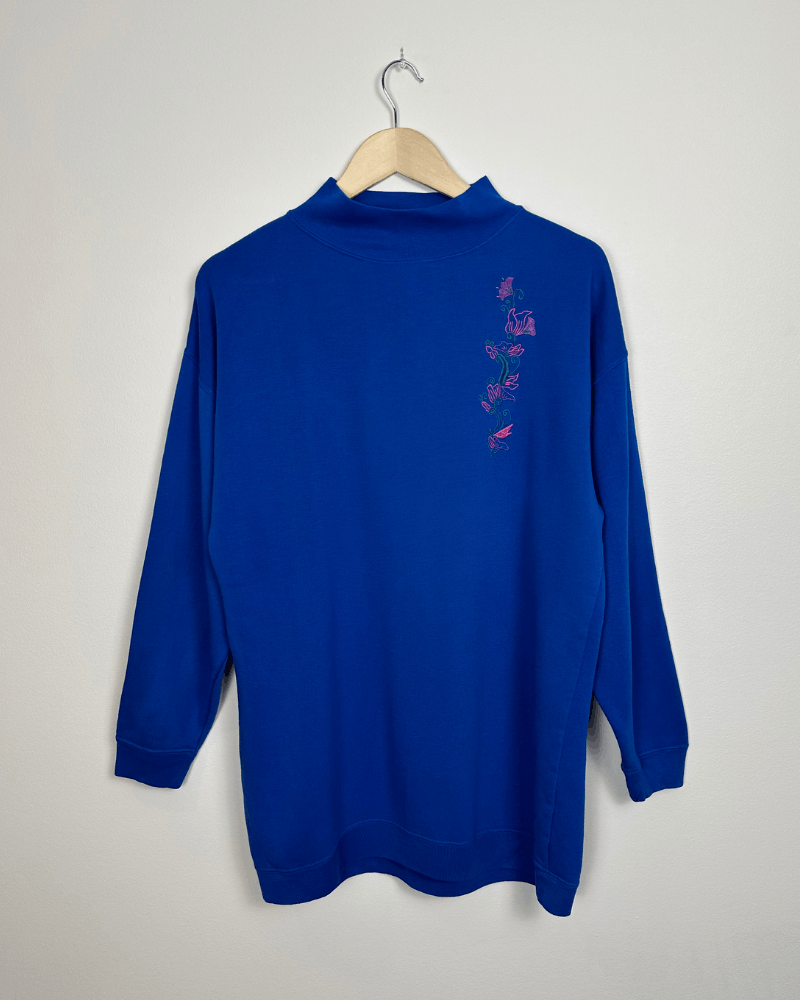 Vintage Vintage Flower Embroidery Women's High Neck Long Sweatshirt Size L / US 10 / IT 46 - 2 Thumbnail