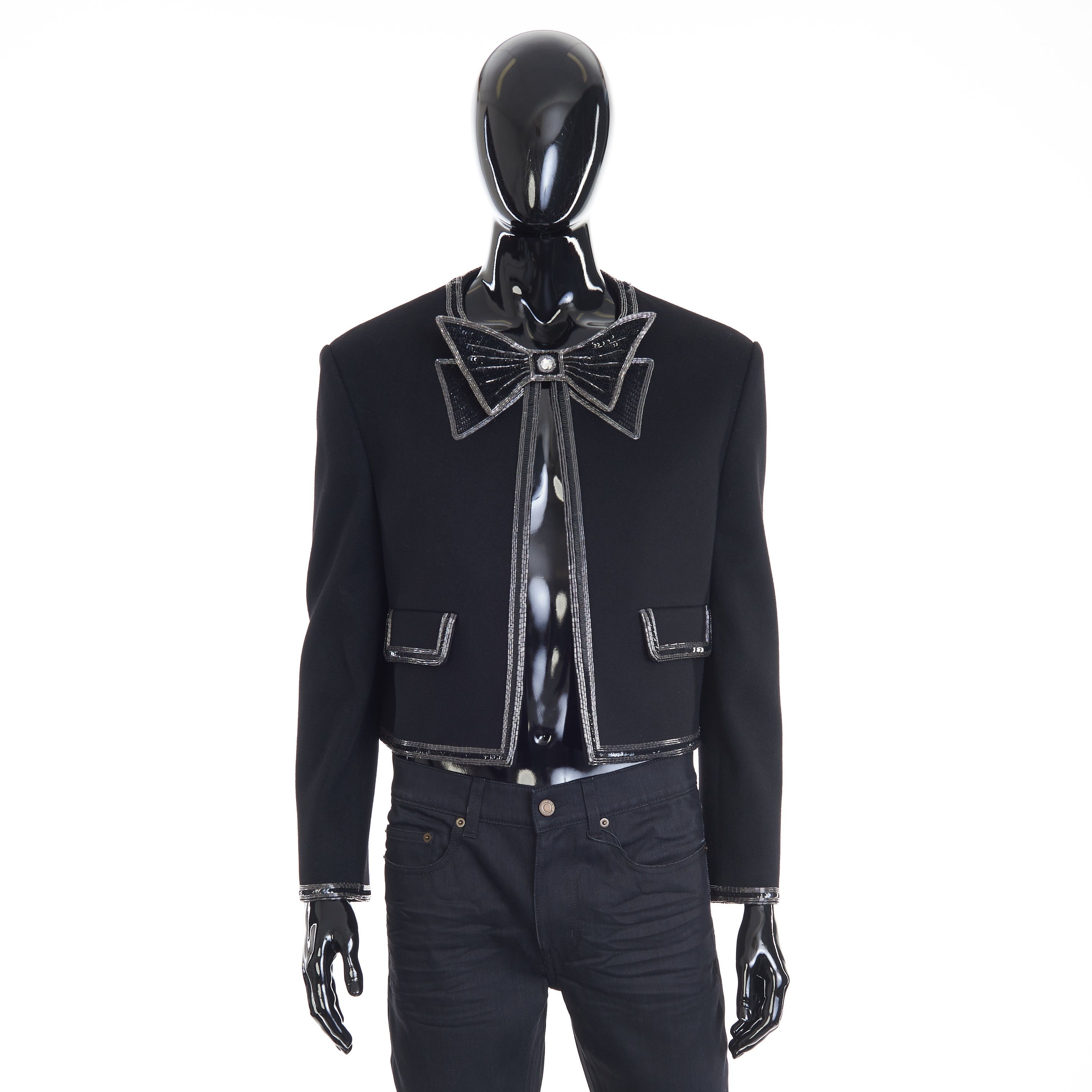 image of Celine Bow-Tie Cardigan With Pearl And Sequin Embroidery in Black, Men's (Size Small)