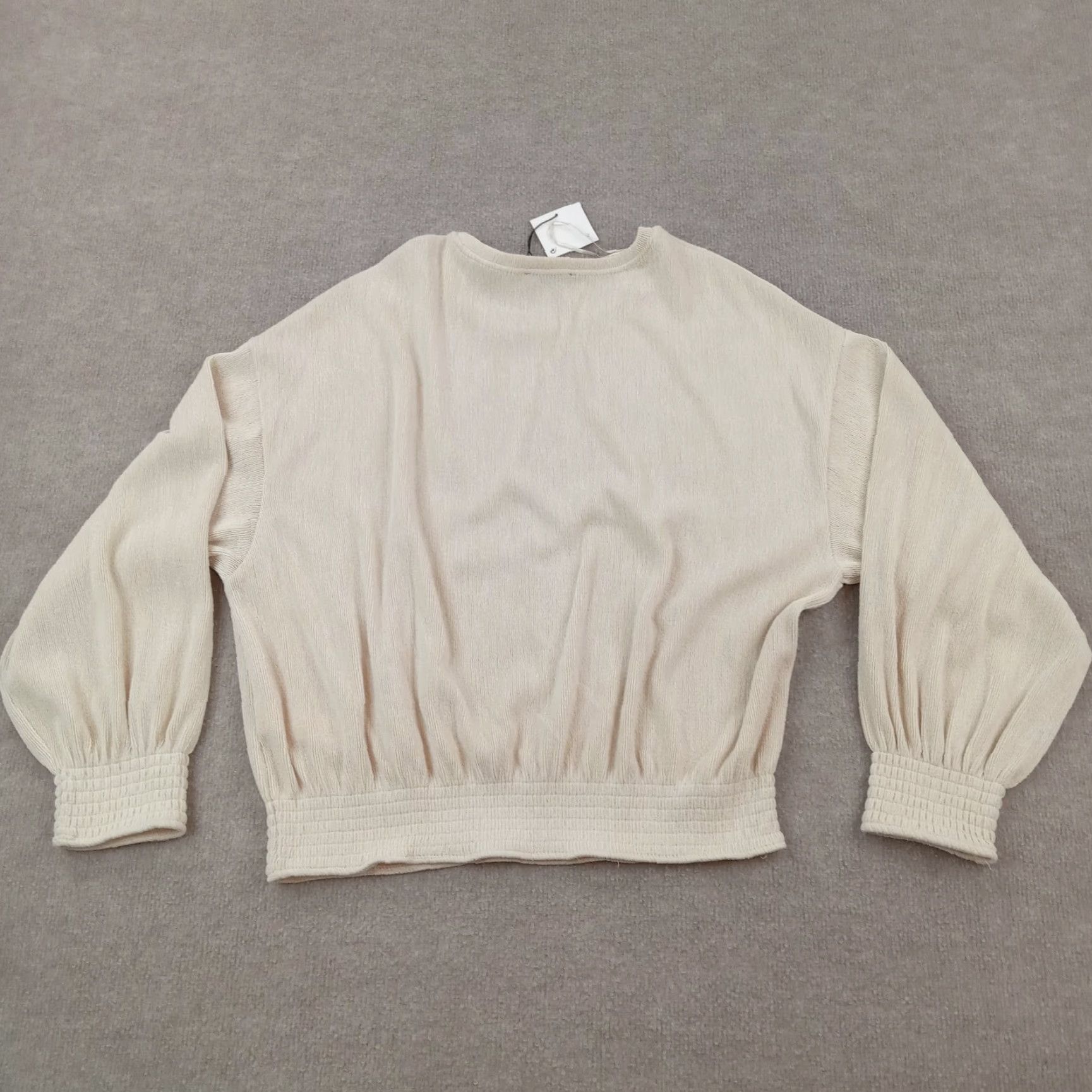 Zara Womens Zara Large Top Beige Balloon Sleeve Long Sleeve Ribbed Casual Stretch Size L / US 10 / IT 46 - 8 Thumbnail