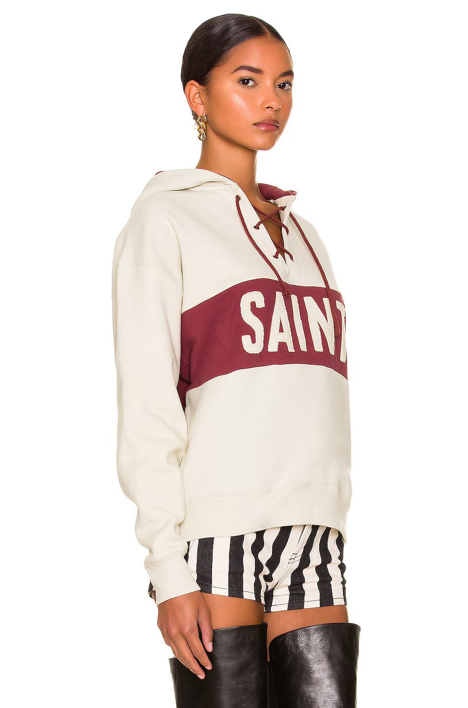 Saint Laurent Paris o1bcso1str1124 Laced Hoodie in Dirty Creme/Bordeaux Size L / US 10 / IT 46 - 2 Thumbnail