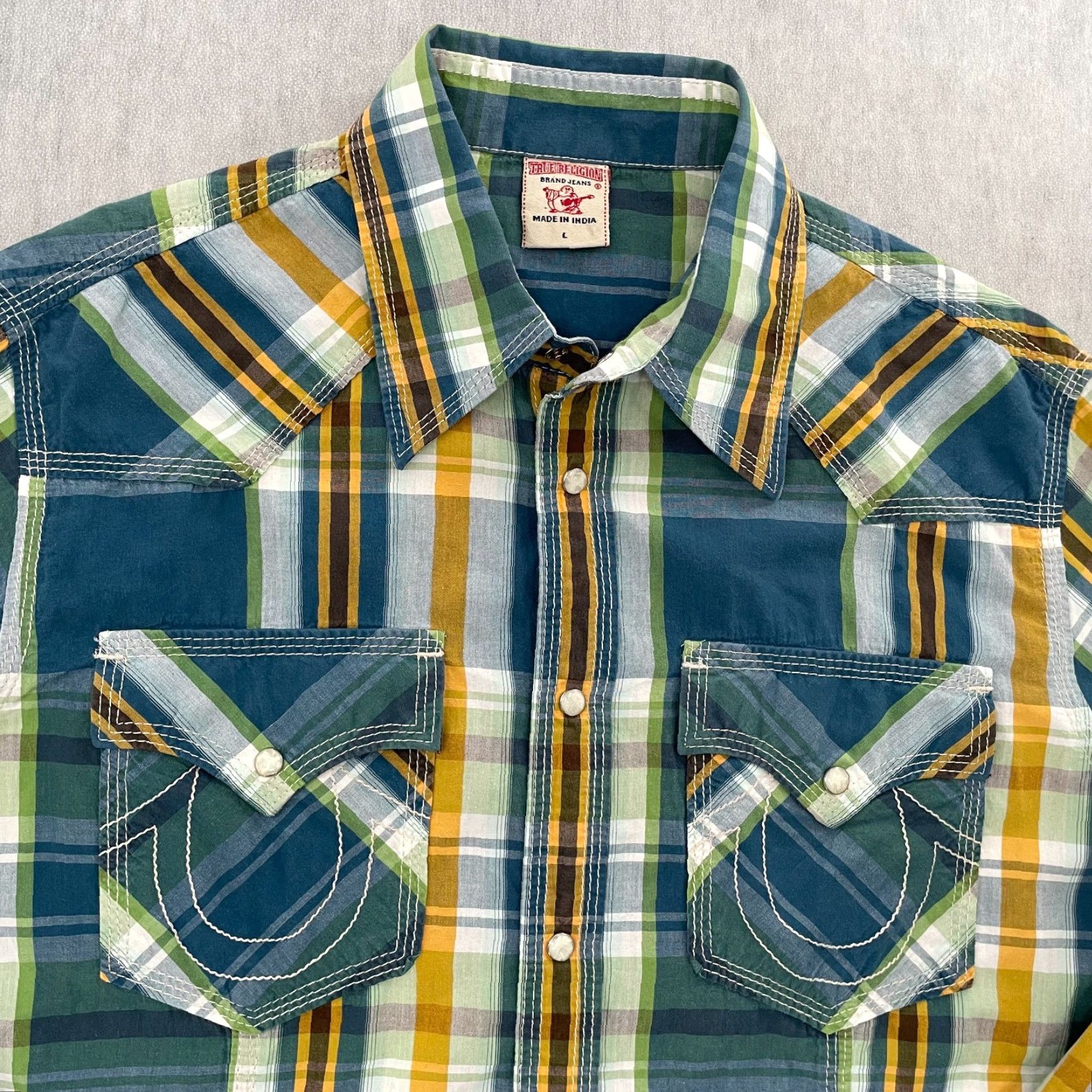 True Religion True Religion Shirt Men Large Blue Plaid Western Pearl Snap Long Sleeve L Mens Jacket? Size US L / EU 52-54 / 3 - 2 Thumbnail
