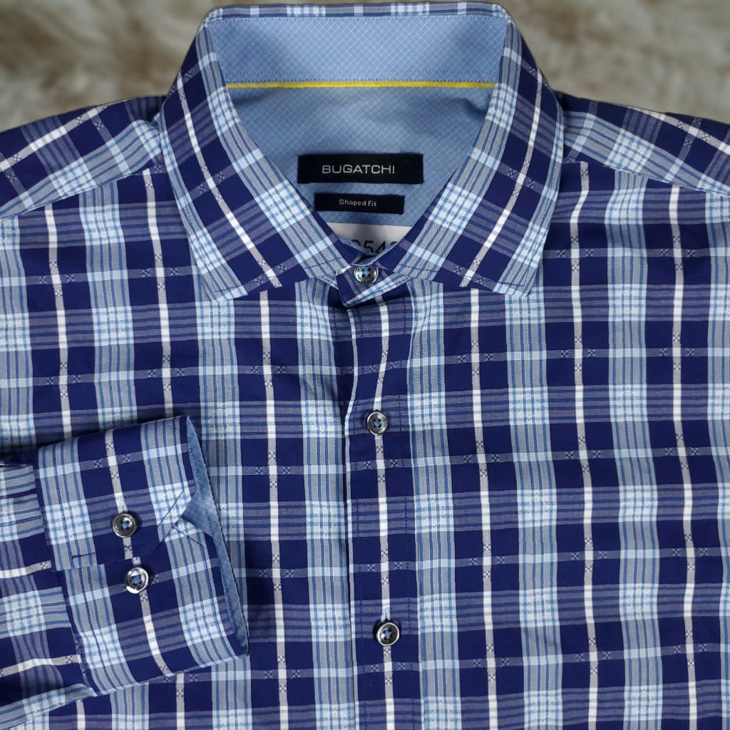 BUGATCHI VINTAGE Bugatchi Uomo Men's Button-Up Shirt S Blue Plaid Cotton Long Sleeve Modern Casual Size US S / EU 44-46 / 1 - 1 Thumbnail