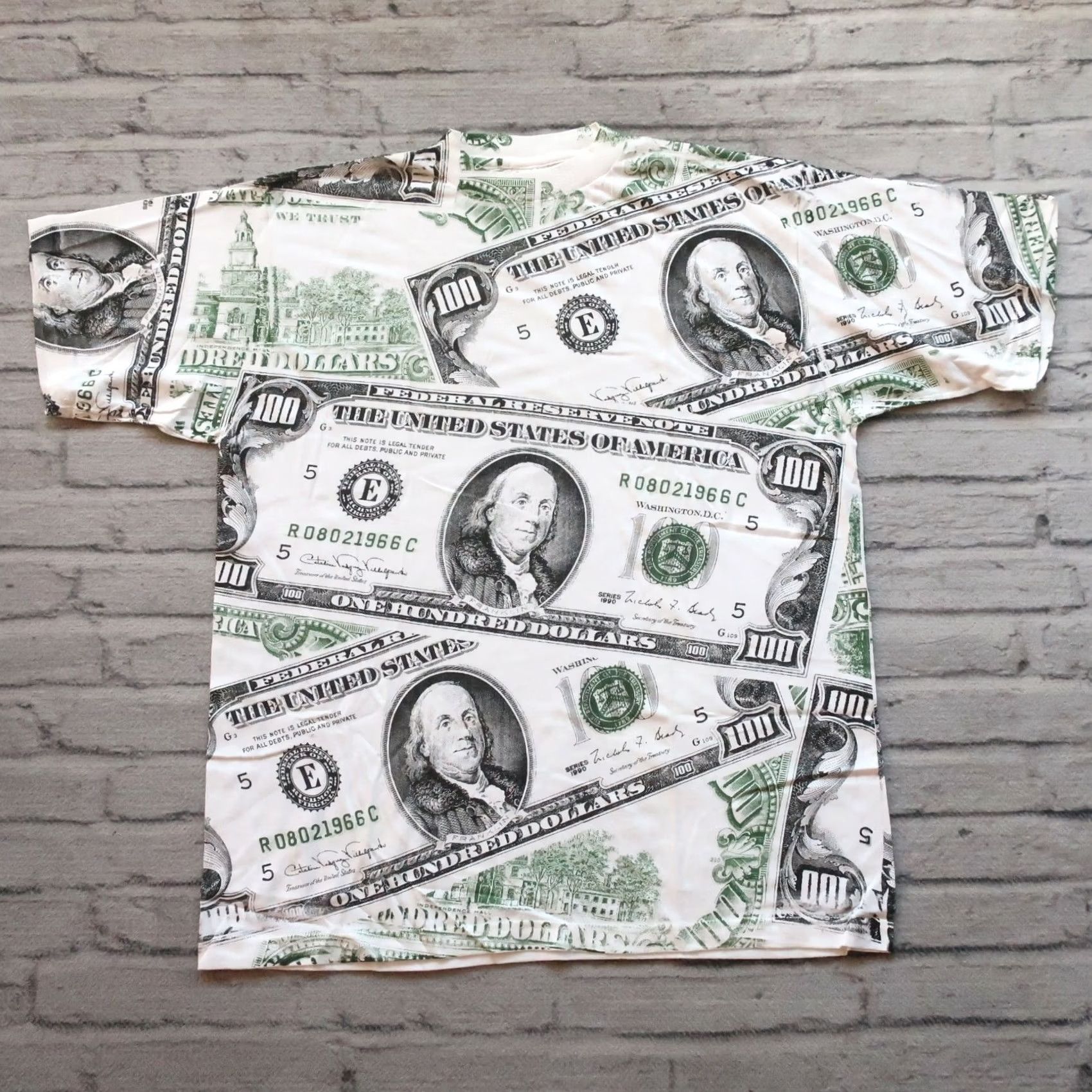 Vintage Vintage 100 Dollar Bill Benjamin Money All Over Print Tshirt Mens X-Large White Dynasty Tshirt Money Vintage 90s Theme Size US XL / EU 56 / 4 - 2 Thumbnail
