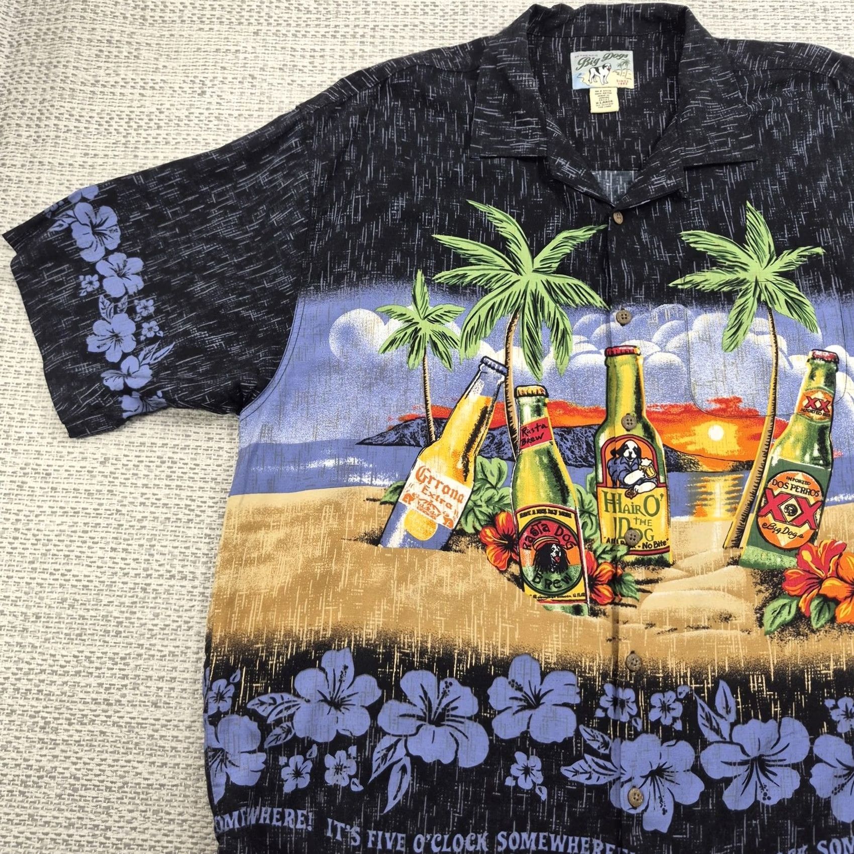 Big Dogs Big Dogs Shirt Mens XL Multicolor Hawaiian Button-Up Short Sleeve Beach Theme IT'S FIVE O'CLOCK SOMEWHERE! Size US XL / EU 56 / 4 - 3 Thumbnail