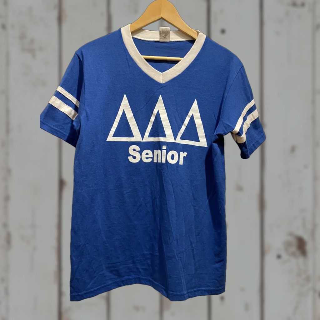 Augusta Sportswear Womens Medium Shirt Tri Delta Hacky Sack Senior Shirts M Blue Crew Neck Short Sleeve Cotton Blend Ringer Augusta Sportswear Women T-Shirt Size M / US 6-8 / IT 42-44 - 1 Thumbnail
