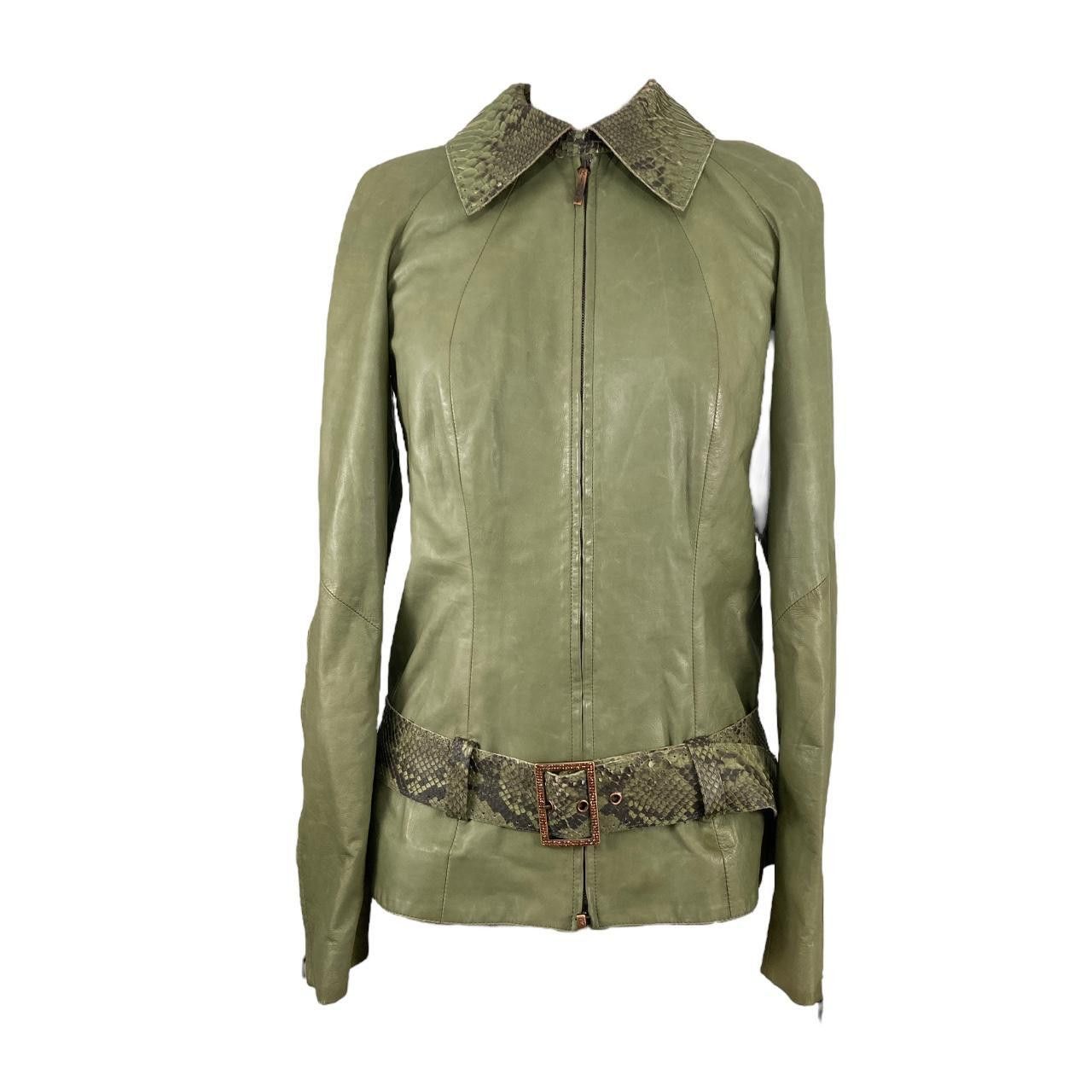 Roberto Cavalli lime green y2k leather snakeskin moto biker jacket Size S / US 4 / IT 40 - 1 Thumbnail