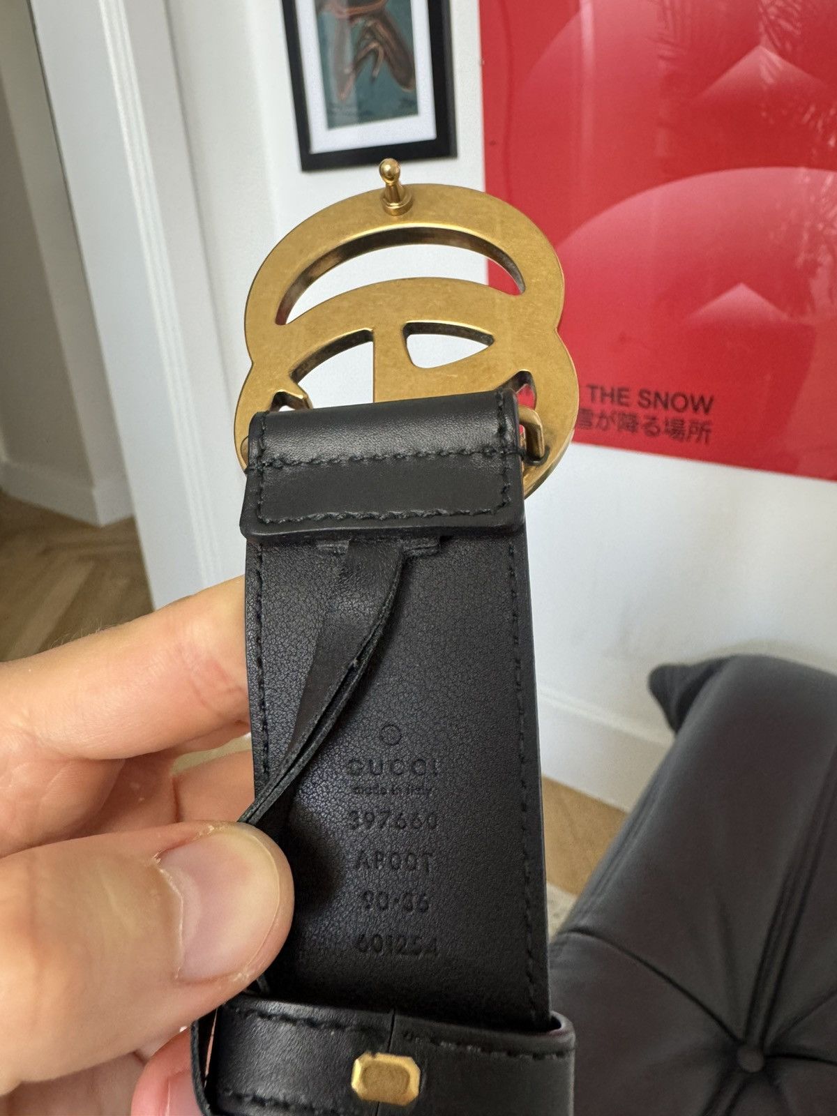 Gucci GUCCI GG Gold Buckle Black Leather Designer Belt Luxury Rare Size 32 - 4 Thumbnail
