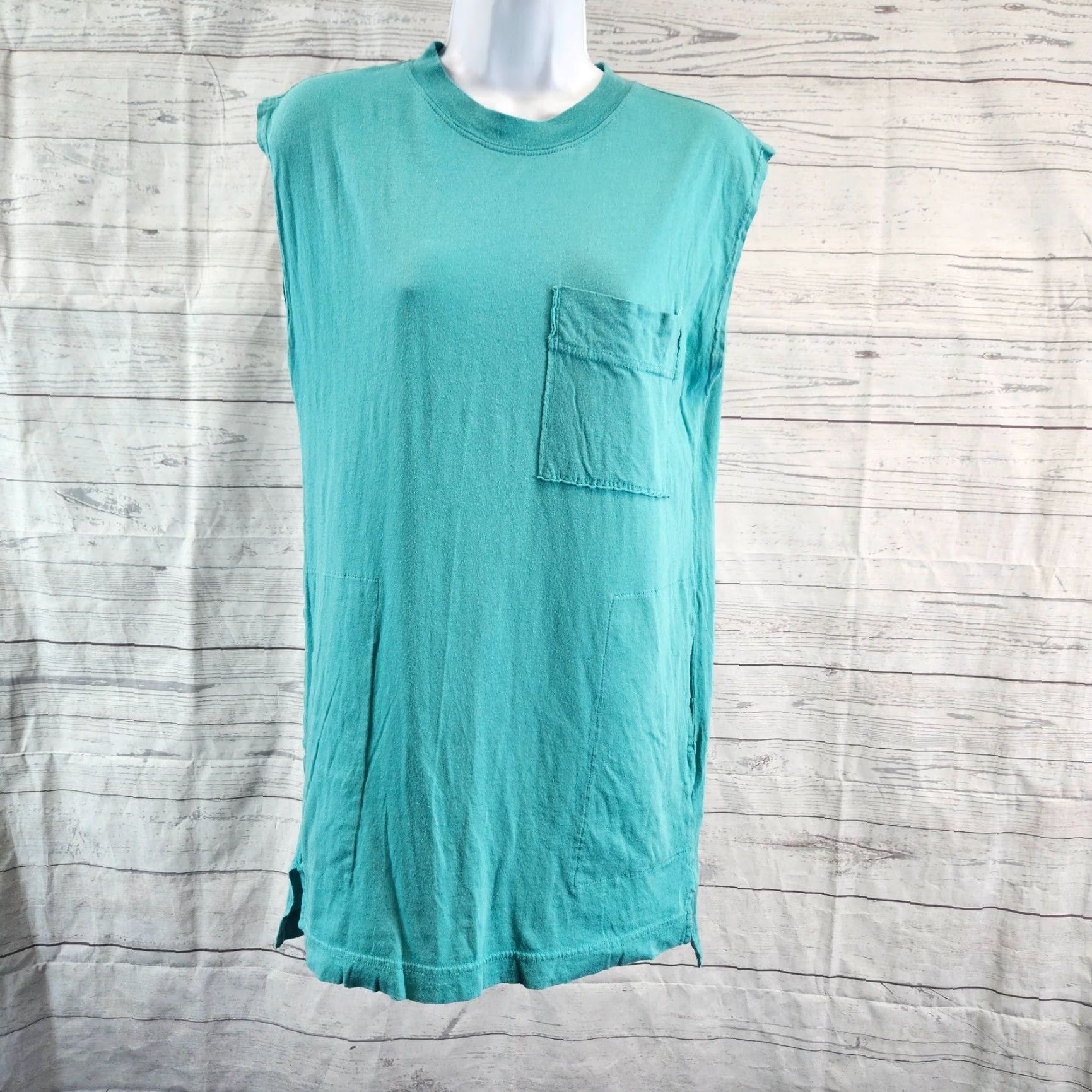 Free People VINTAGE Free People Beach Tunic Shirt Womens XS Blue Sleeveless Cotton Blend Pockets Size XS / US 0-2 / IT 36-38 - 2 Thumbnail